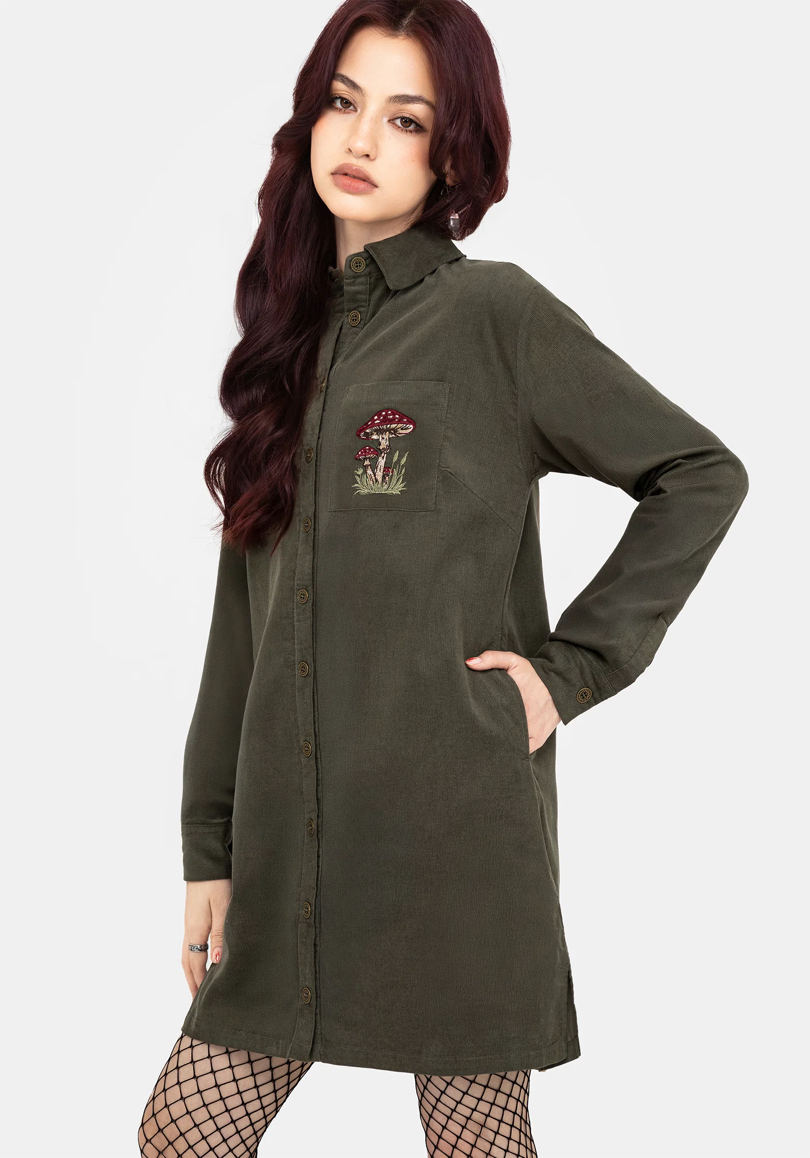 Whimsical Pocket Embroidered Mini Shirt Dress - Image 8
