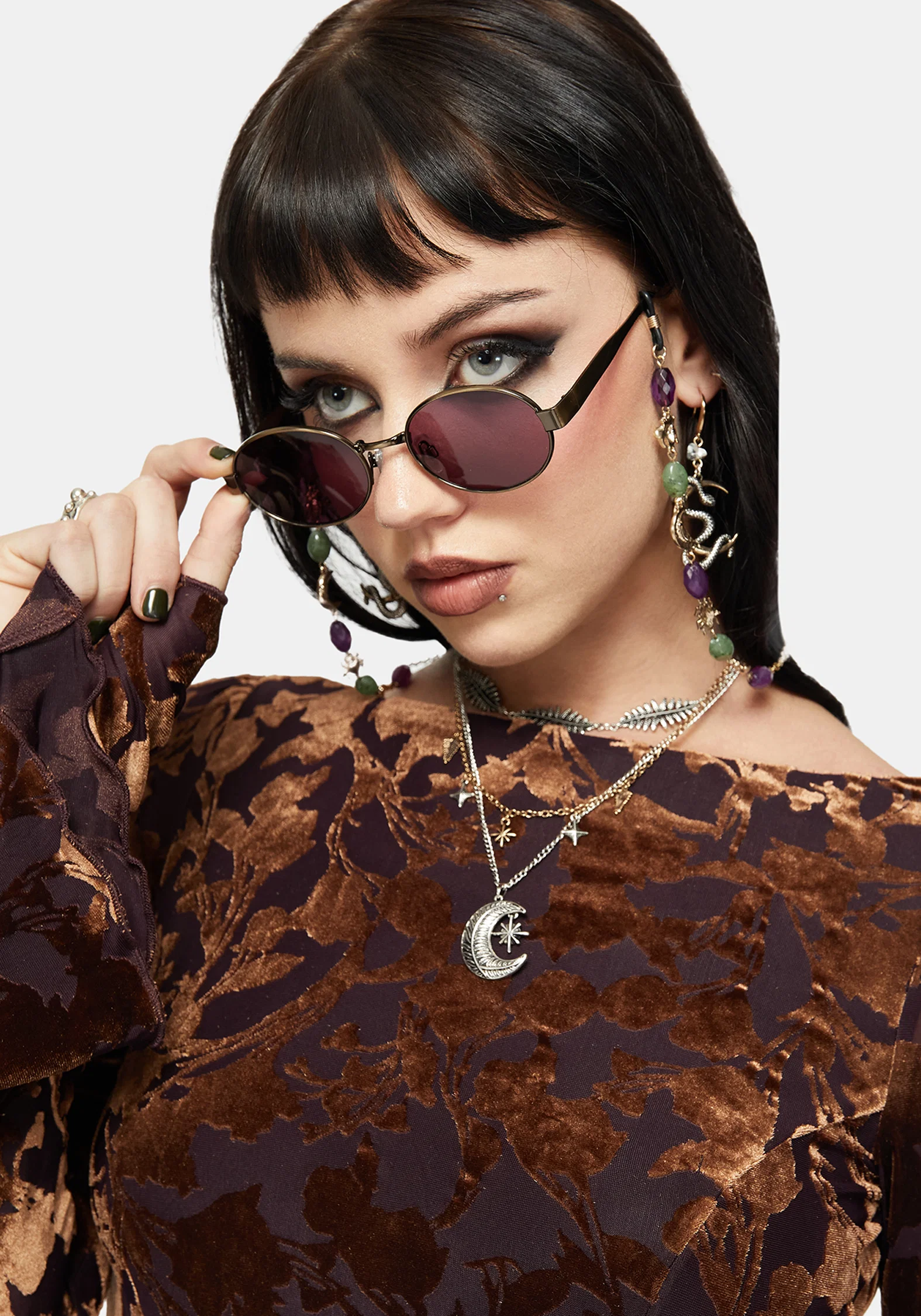 Whimsigoth Bead & Charm Chain Sunglasses - Image 3