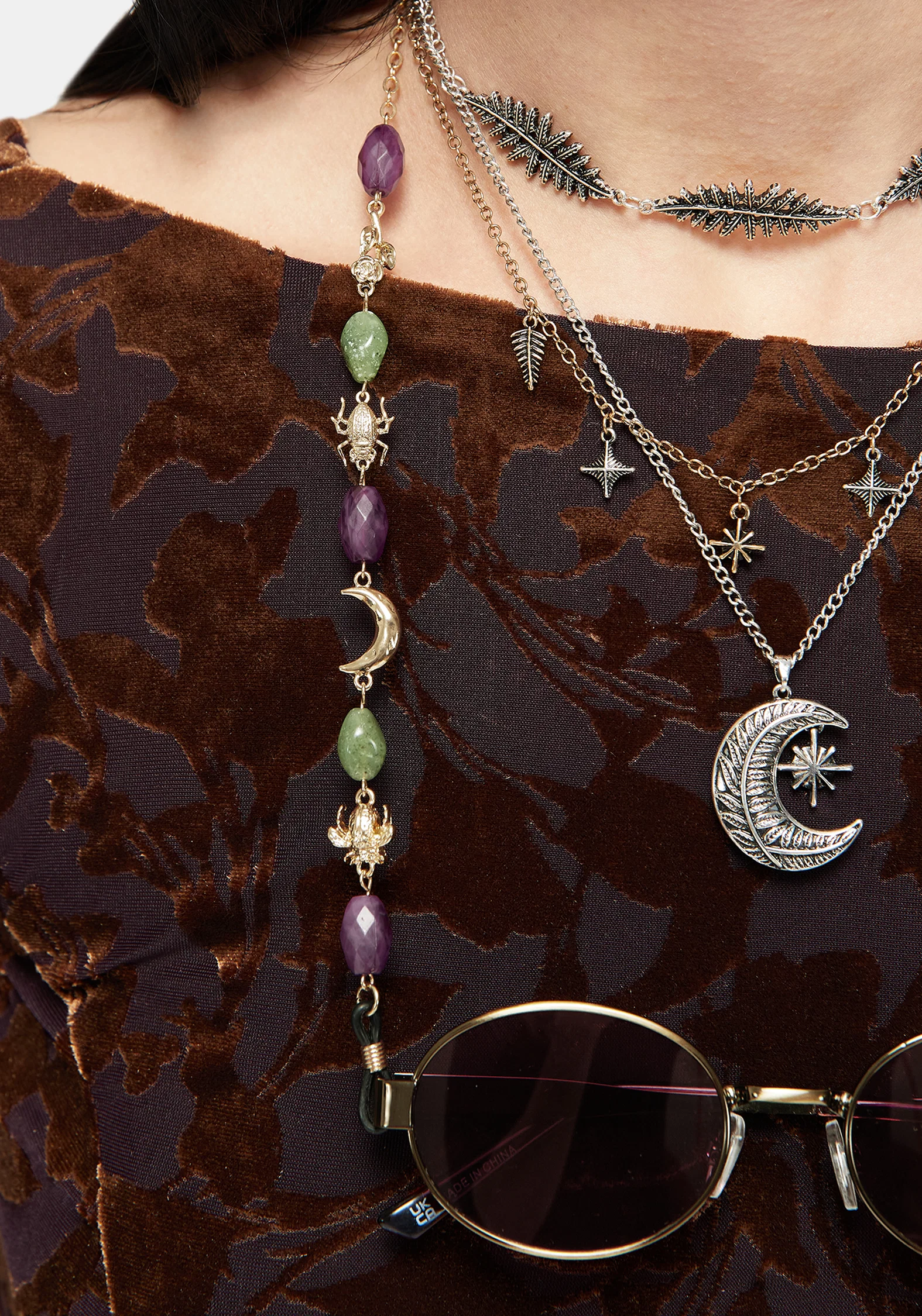Whimsigoth Bead & Charm Chain Sunglasses - Image 5