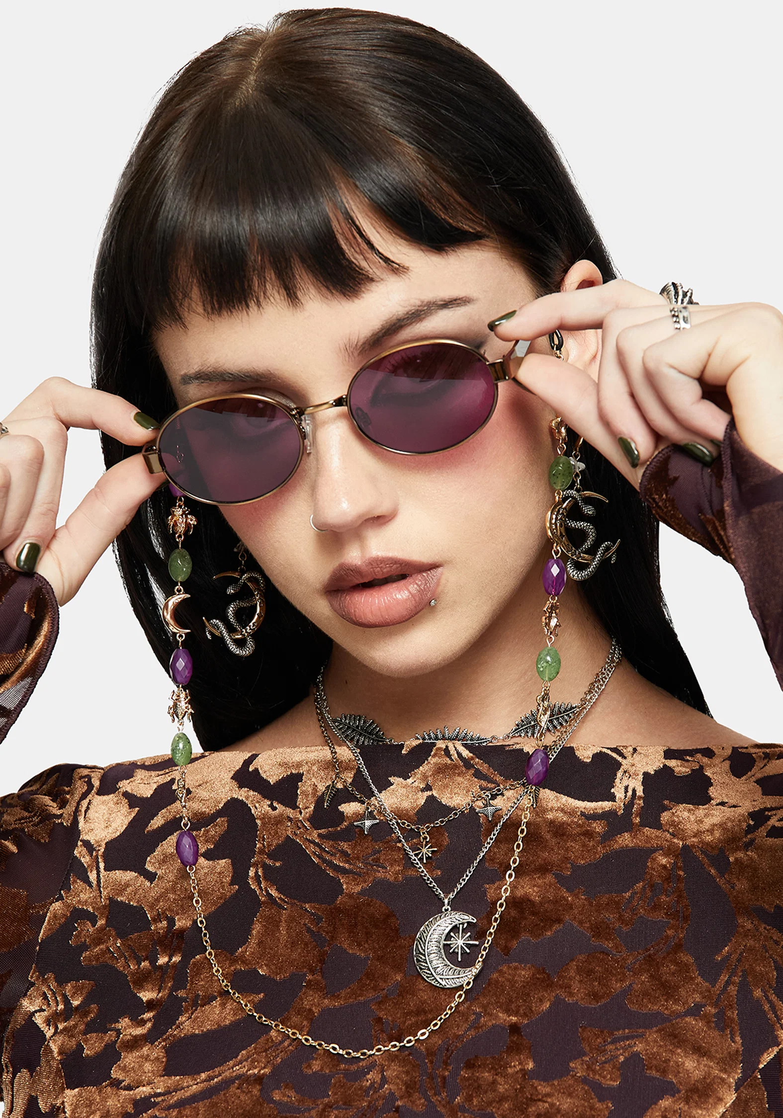 Whimsigoth Bead & Charm Chain Sunglasses - Image 6