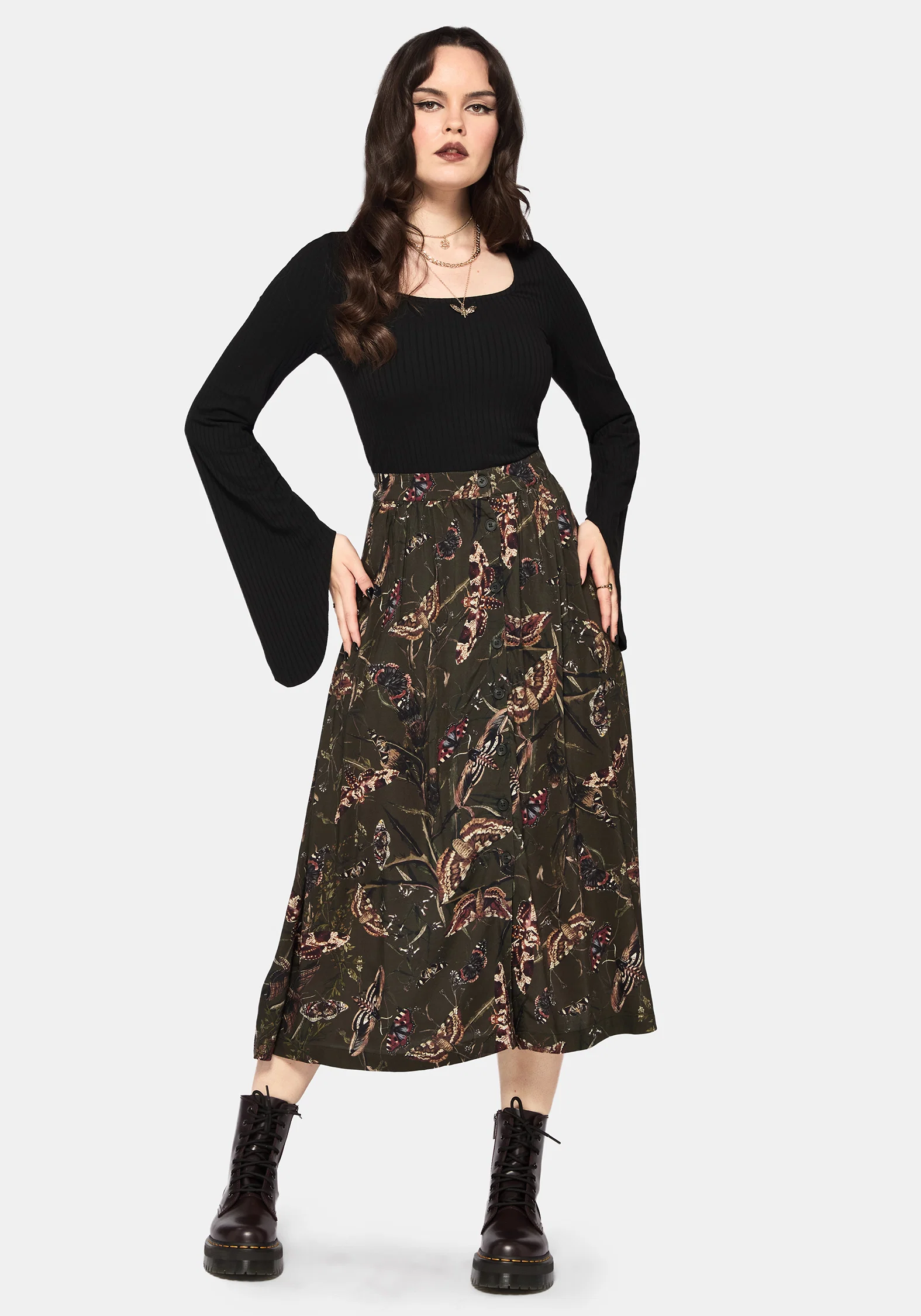 Whispen Moth Print Button Up Midi Skirt - Image 4