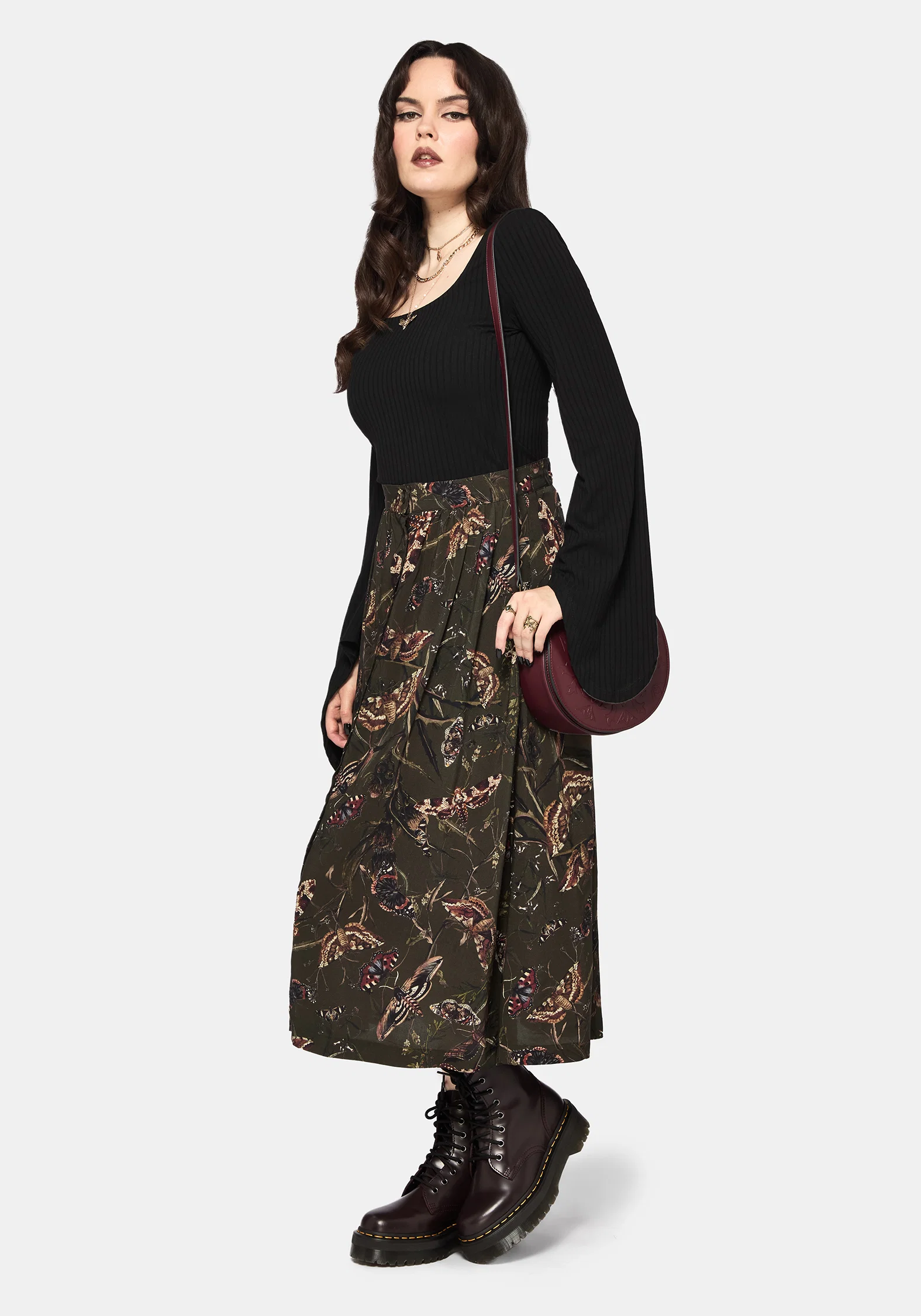 Whispen Moth Print Button Up Midi Skirt - Image 5
