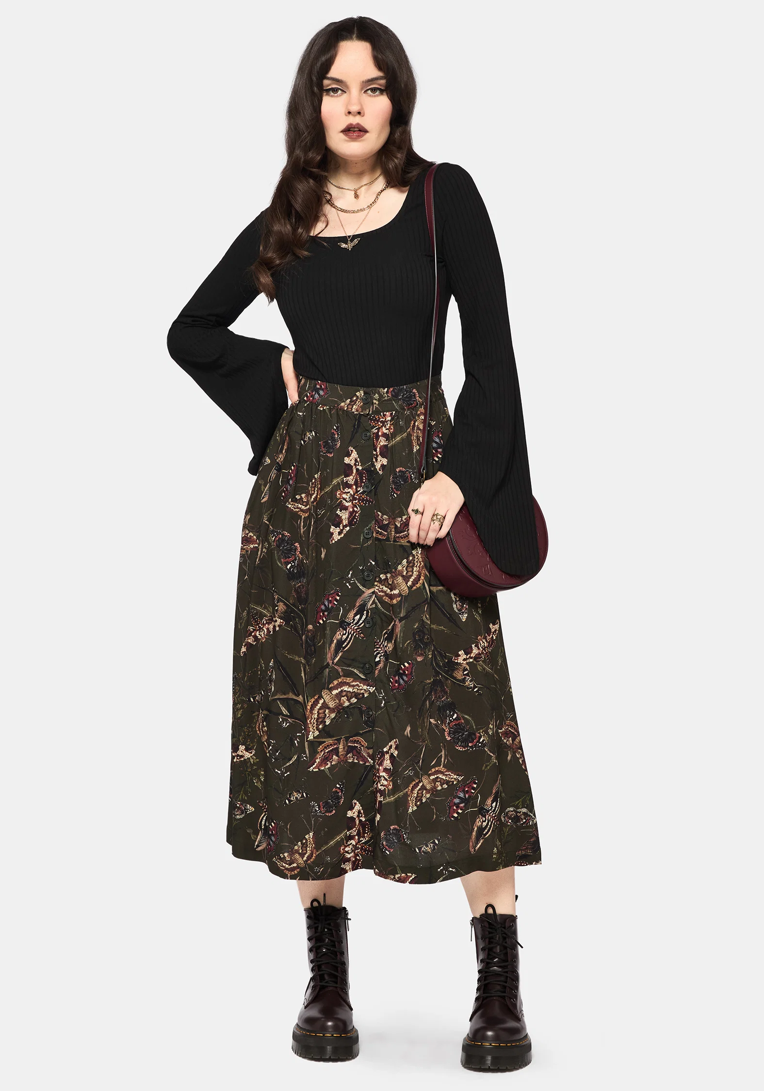 Whispen Moth Print Button Up Midi Skirt - Image 6