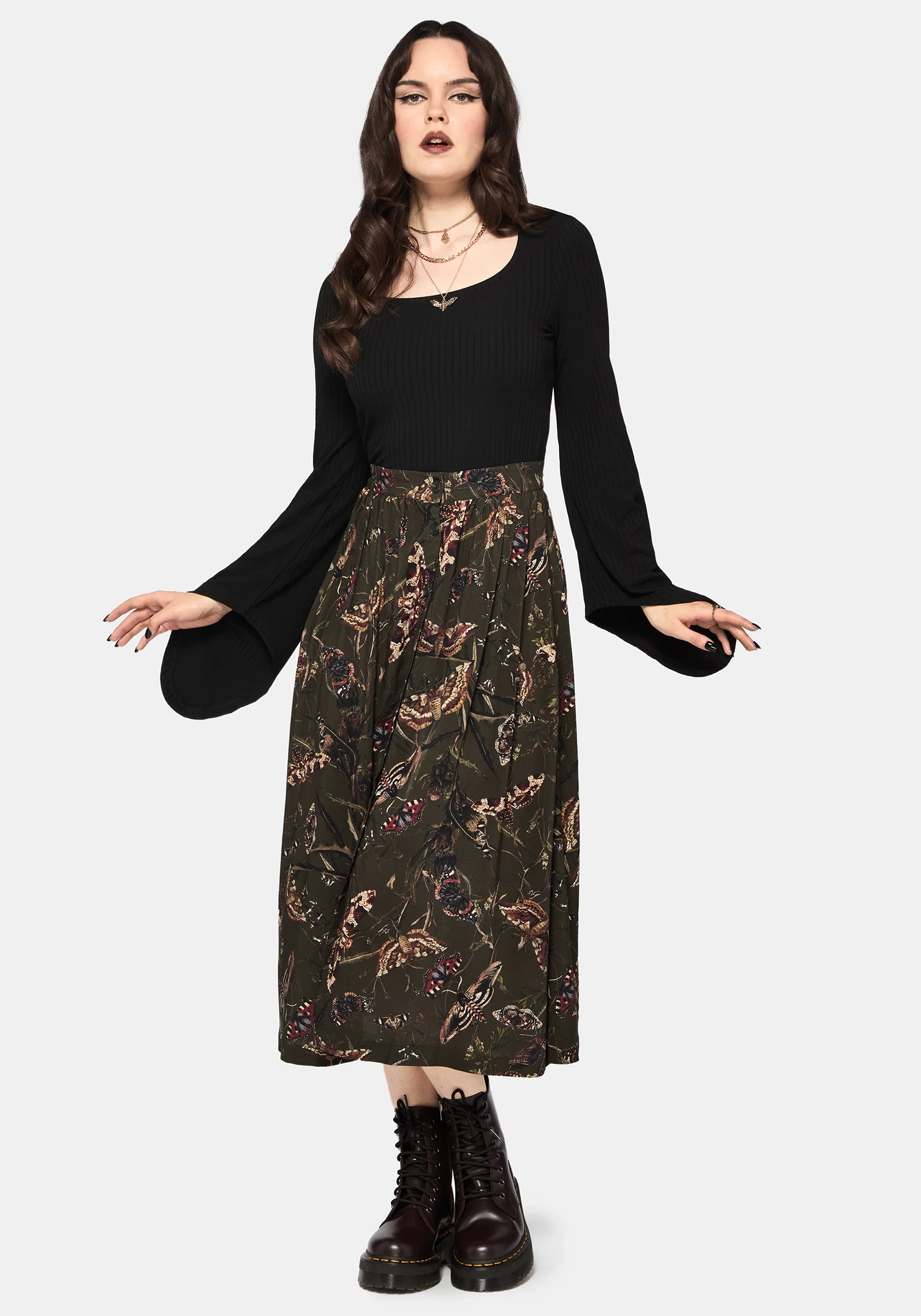 Whispen Moth Print Button Up Midi Skirt - Image 7