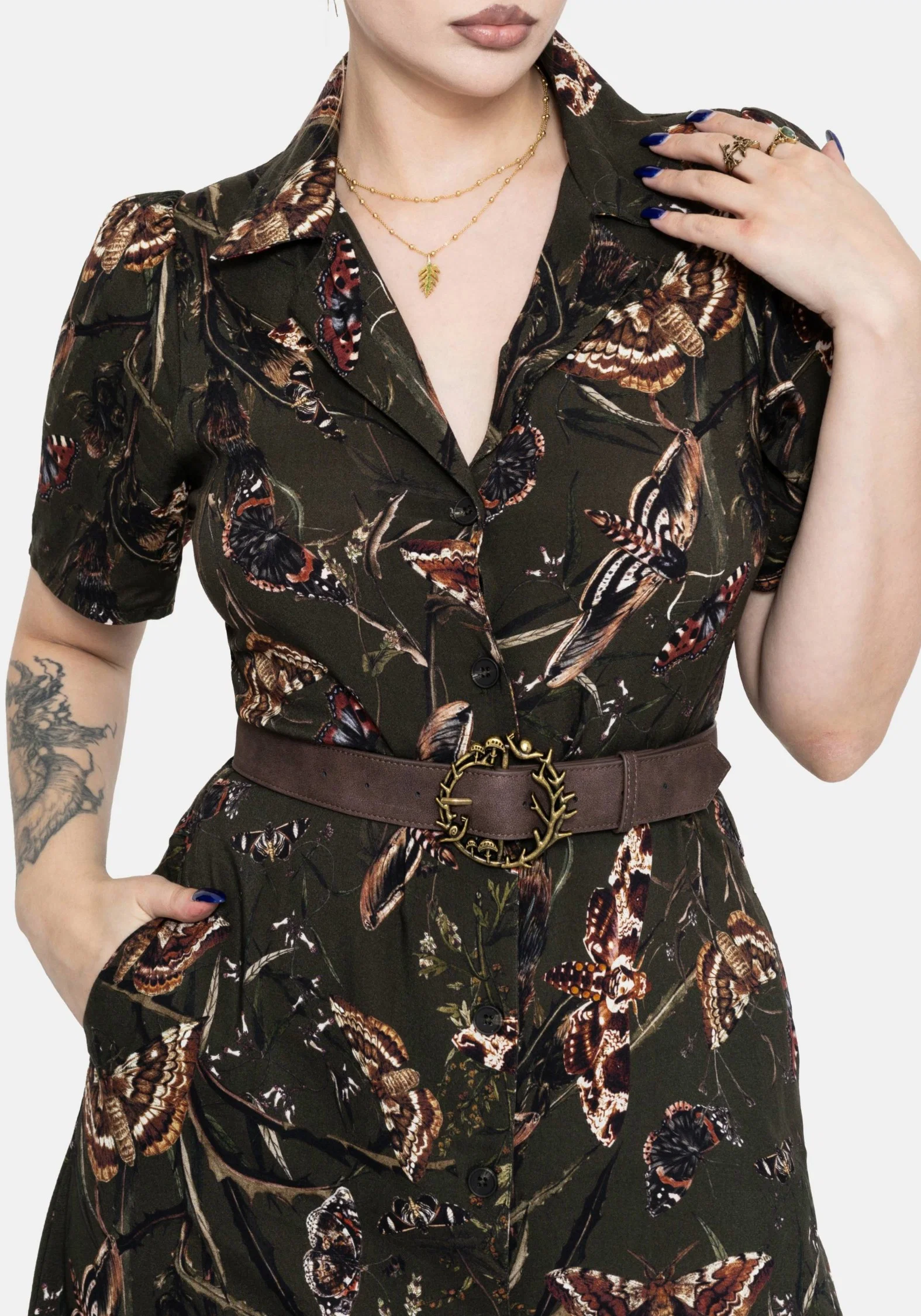 Whispen Moth Print Midi Shirt Dress - Image 2