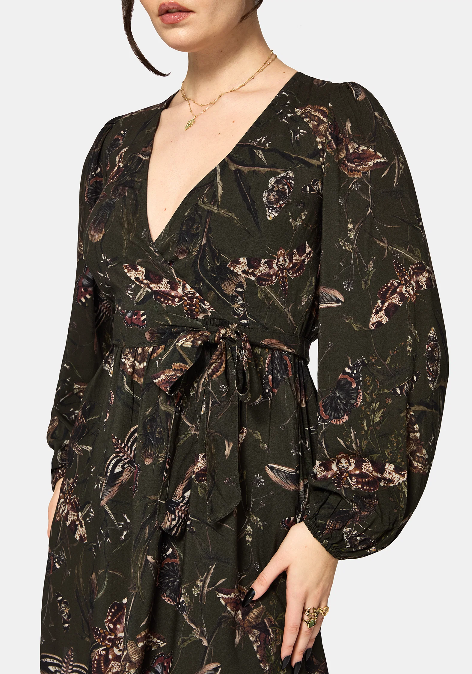 Whispen Moth Print Mini Wrap Dress - Image 2
