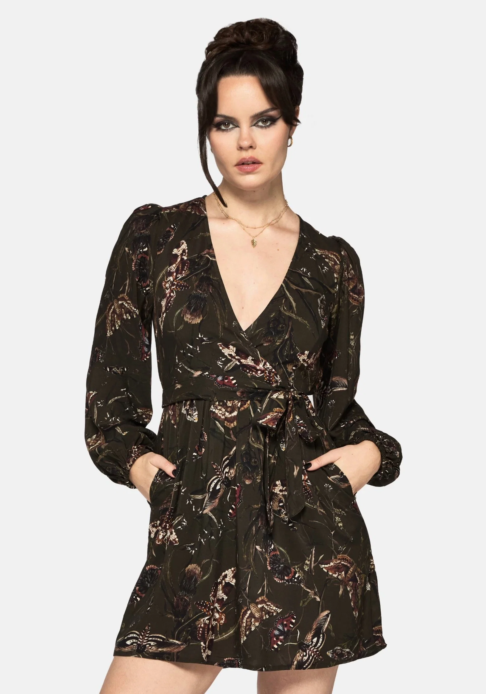 Whispen Moth Print Mini Wrap Dress - Image 4
