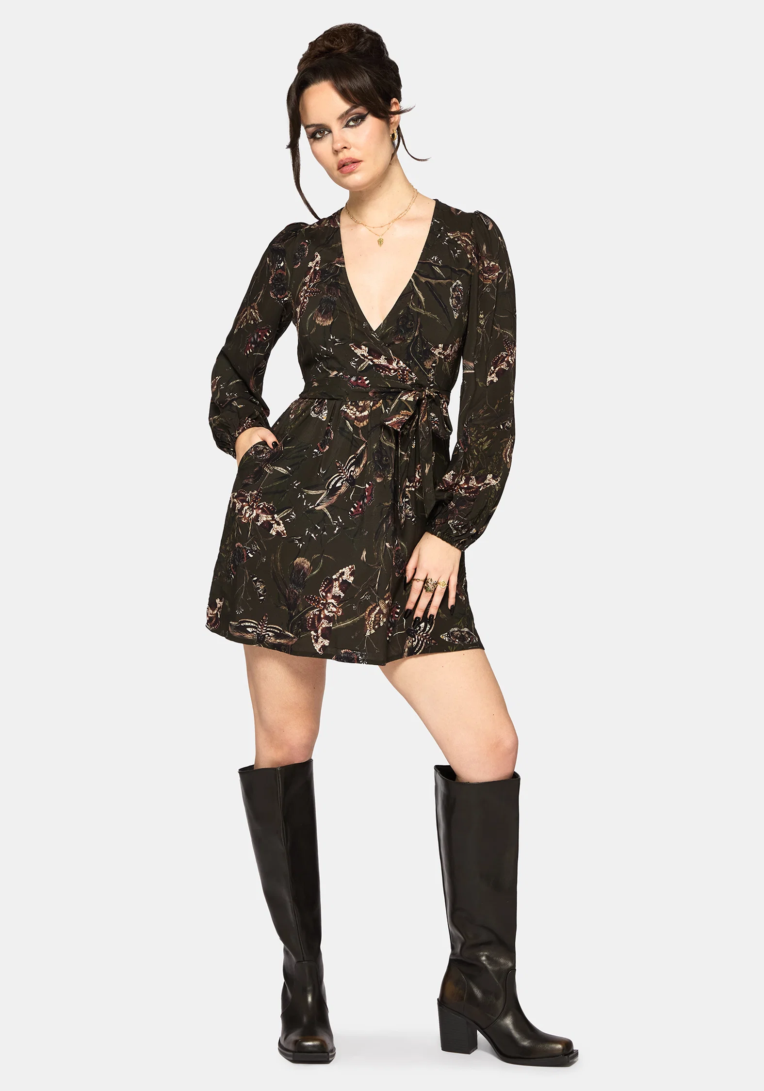 Whispen Moth Print Mini Wrap Dress - Image 5