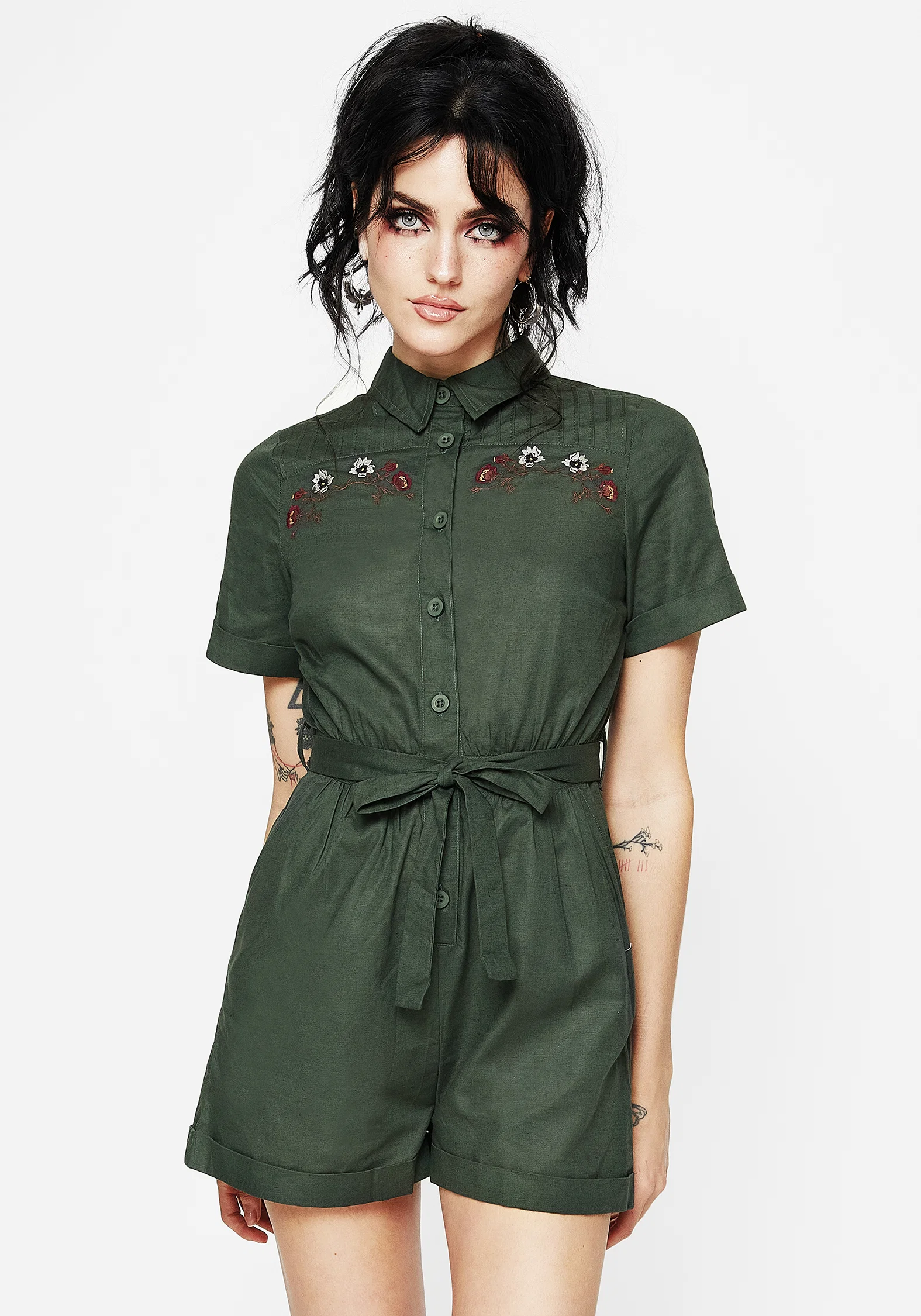 Whisper Embroidered Linen-Blend Playsuit - Image 5