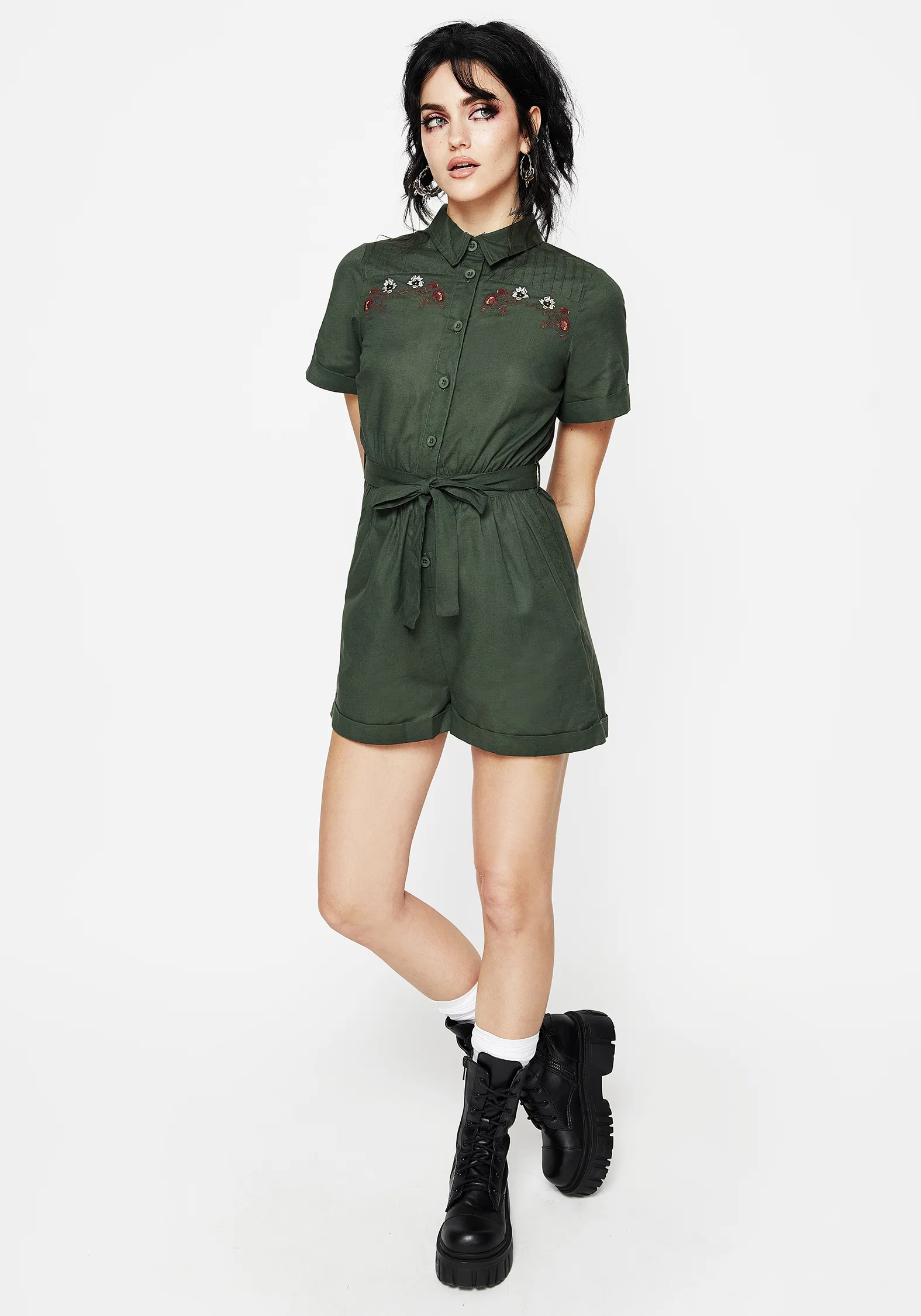 Whisper Embroidered Linen-Blend Playsuit - Image 6