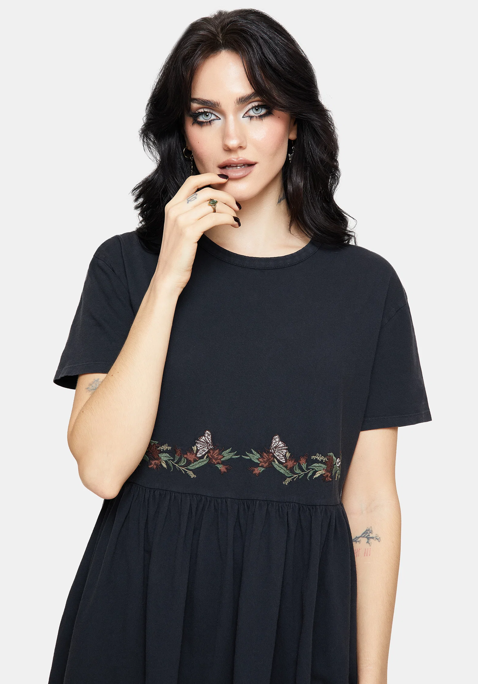 Winter Abundance Embroidered Cotton Mini Skater Dress - Image 2