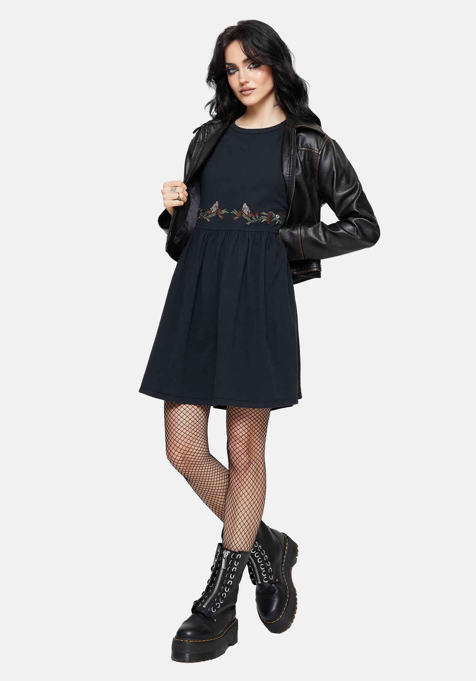 Winter Abundance Embroidered Cotton Mini Skater Dress - Image 4
