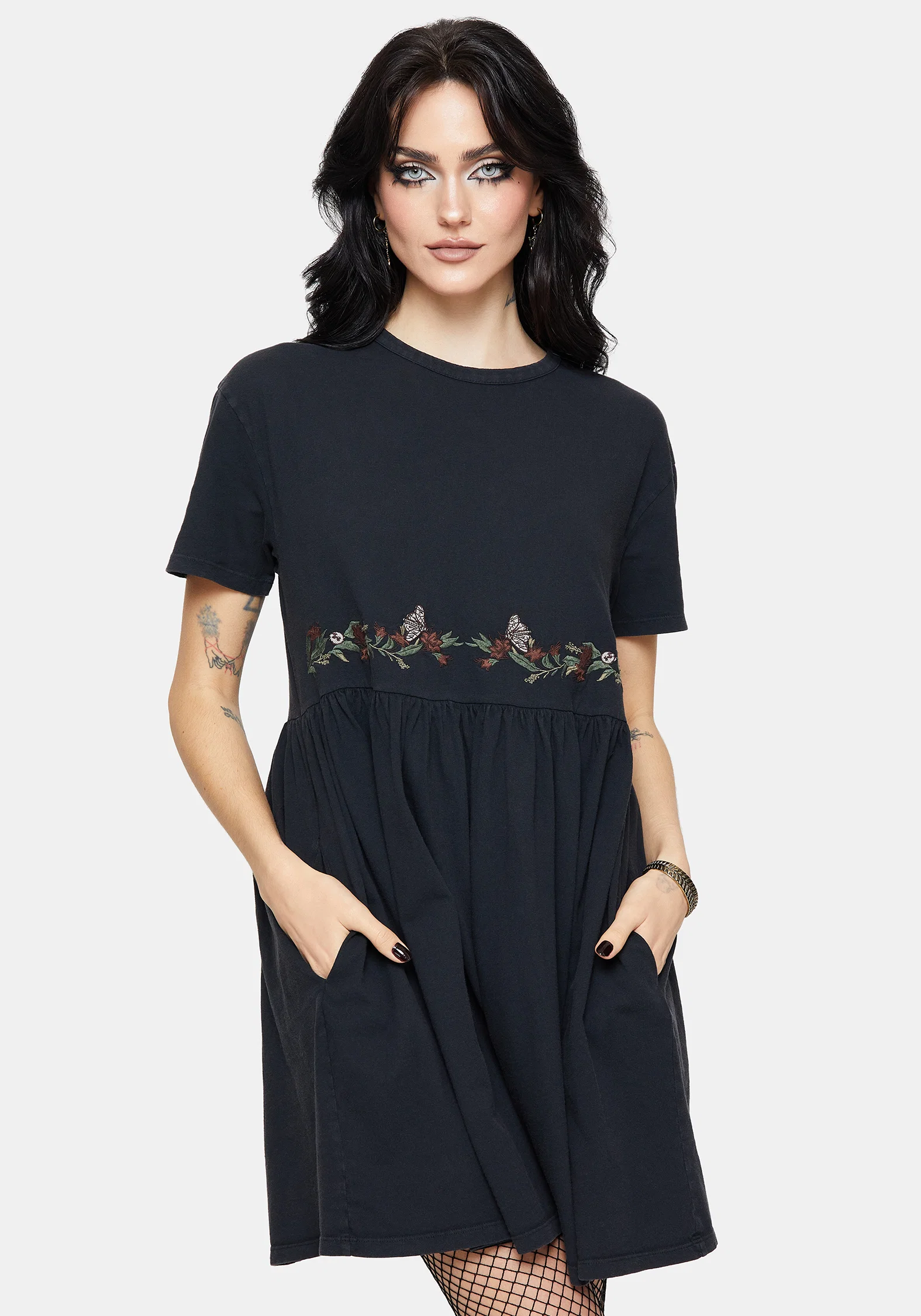 Winter Abundance Embroidered Cotton Mini Skater Dress - Image 5