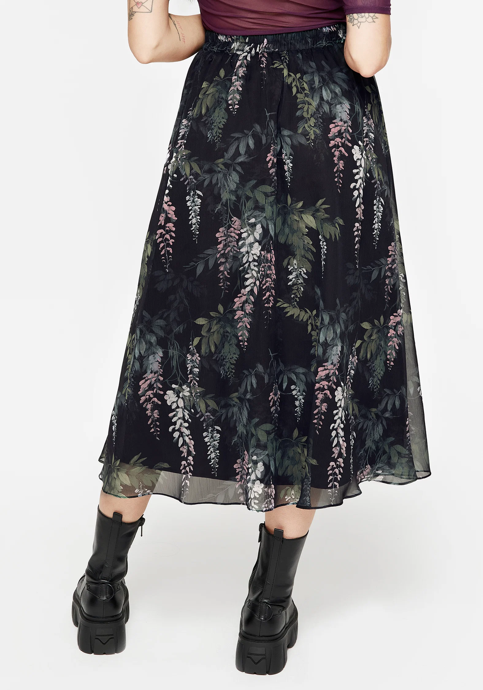 Wisteria Floral Print Chiffon Midi Skirt - Image 2