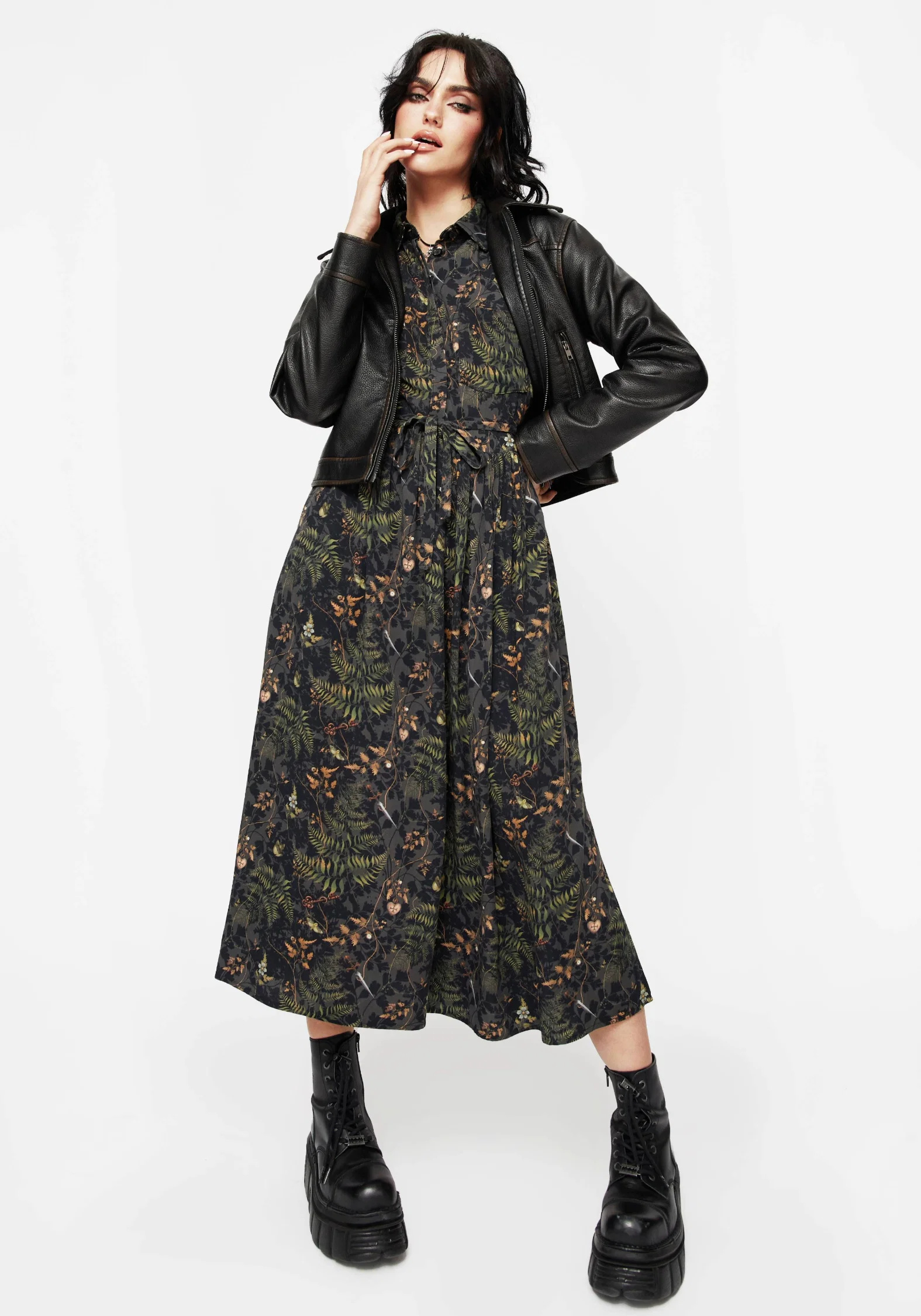 Wither Fern Print Midi Shirt Dress - Image 6