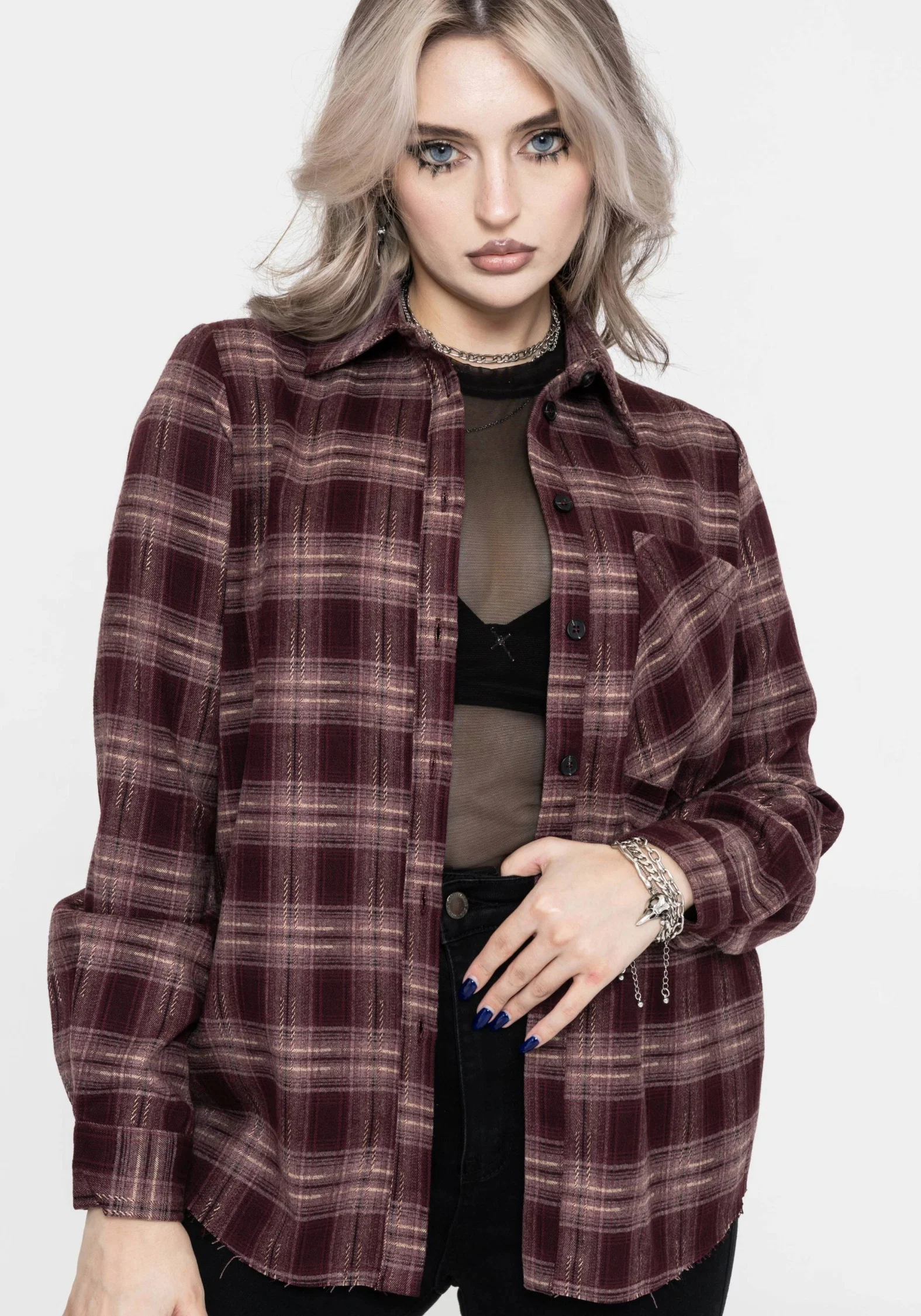 Wren Burgundy Check Oversized Shirt - Image 4
