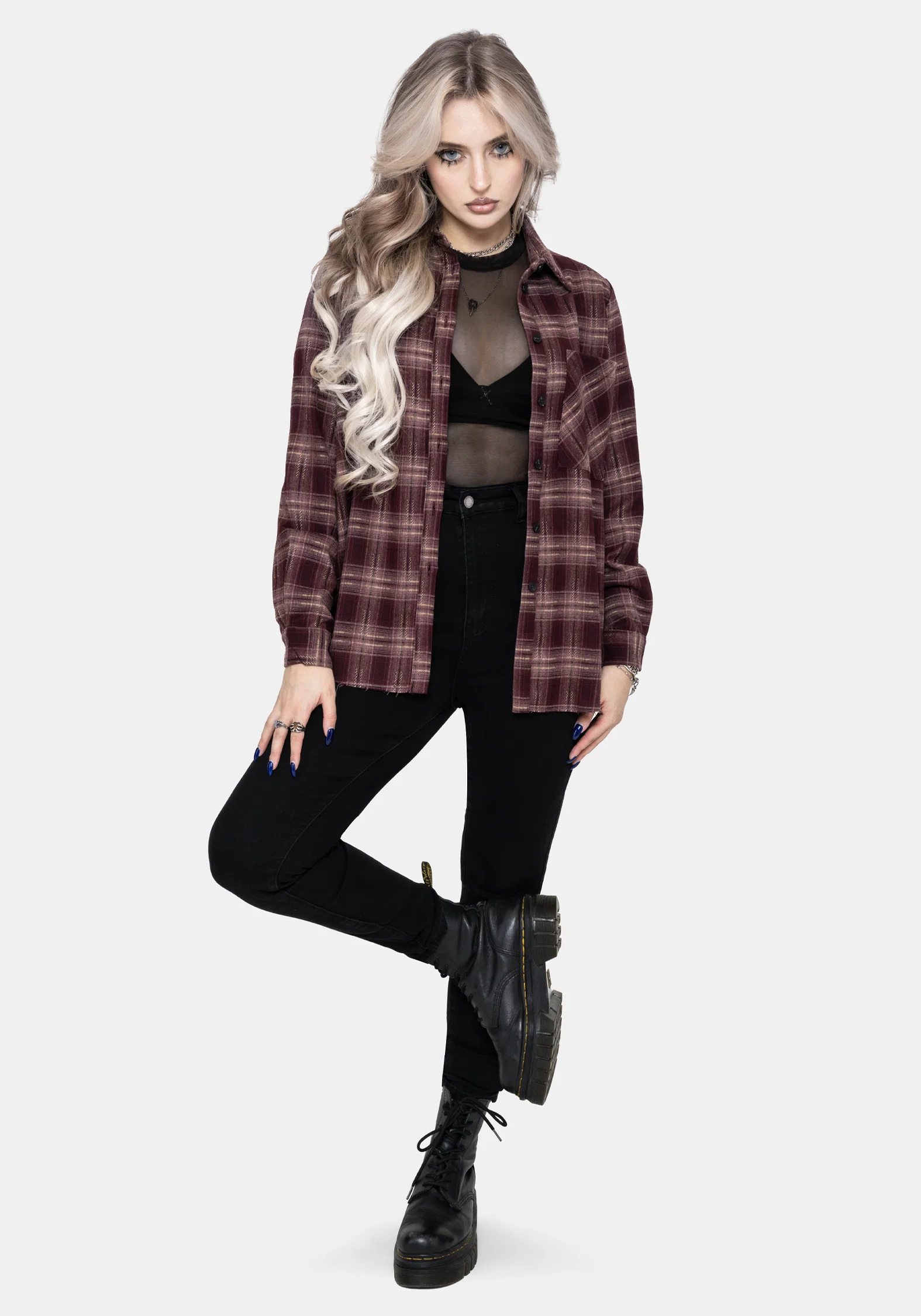 Wren Burgundy Check Oversized Shirt - Image 5