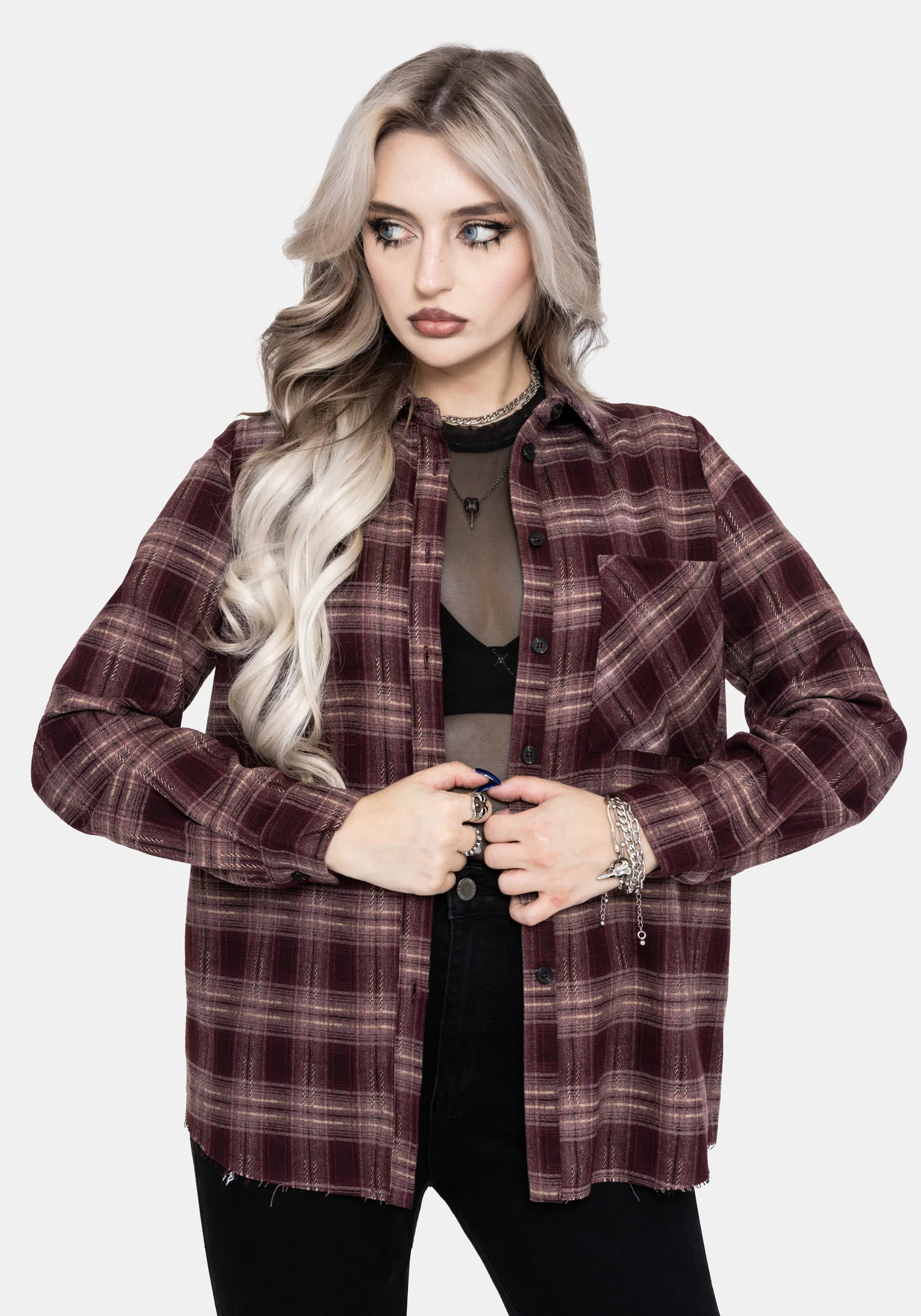 Wren Burgundy Check Oversized Shirt - Image 7