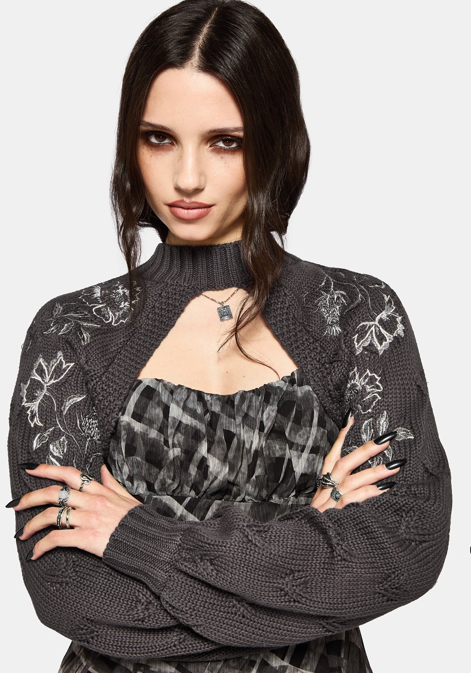 Wren Floral Embroidered Funnel Neck Shrug - Image 6