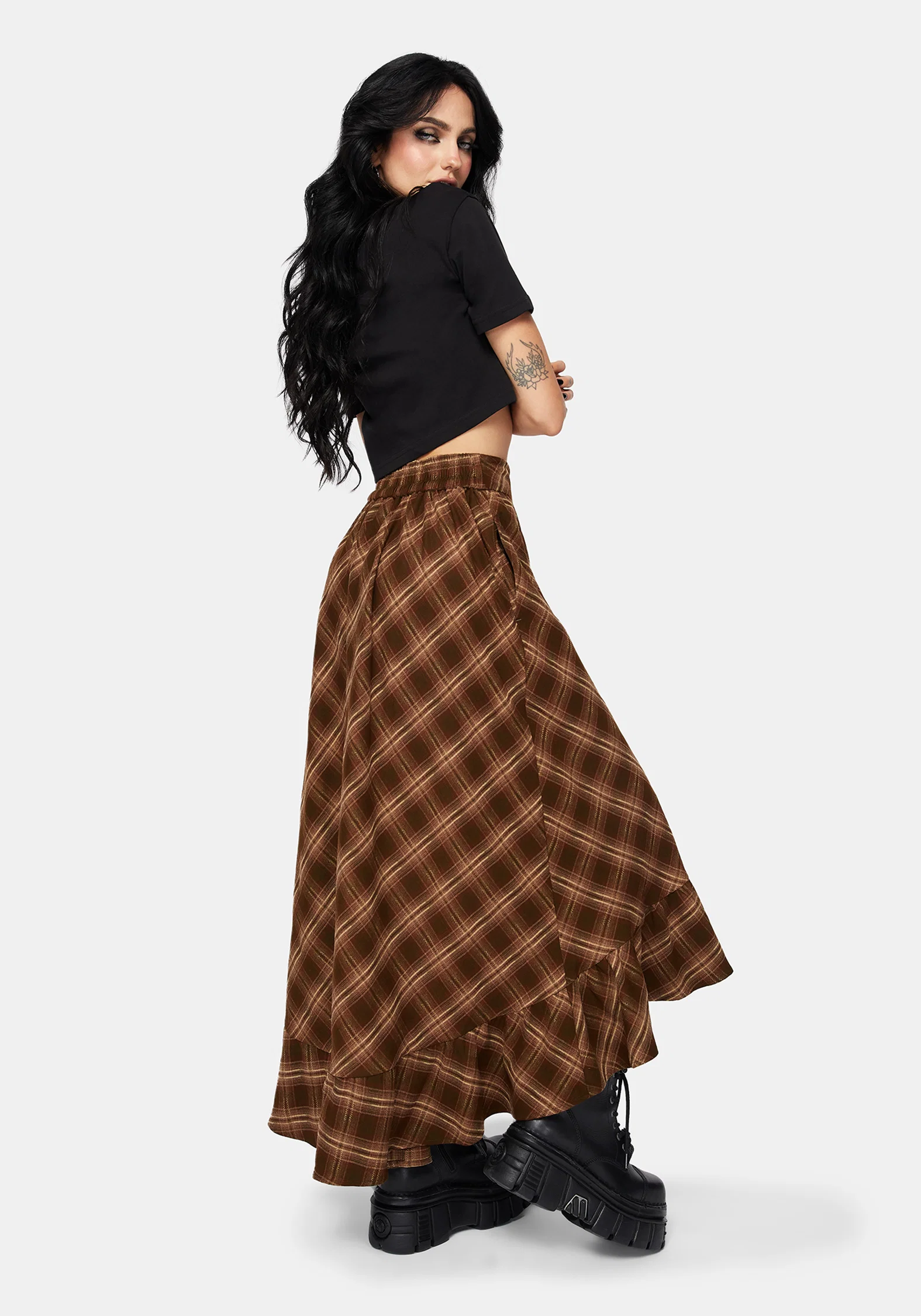 Wrenna Ruffle Hem Check Midaxi Skirt - Image 3