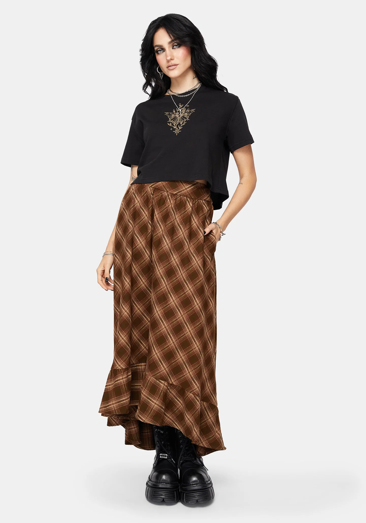 Wrenna Ruffle Hem Check Midaxi Skirt - Image 4
