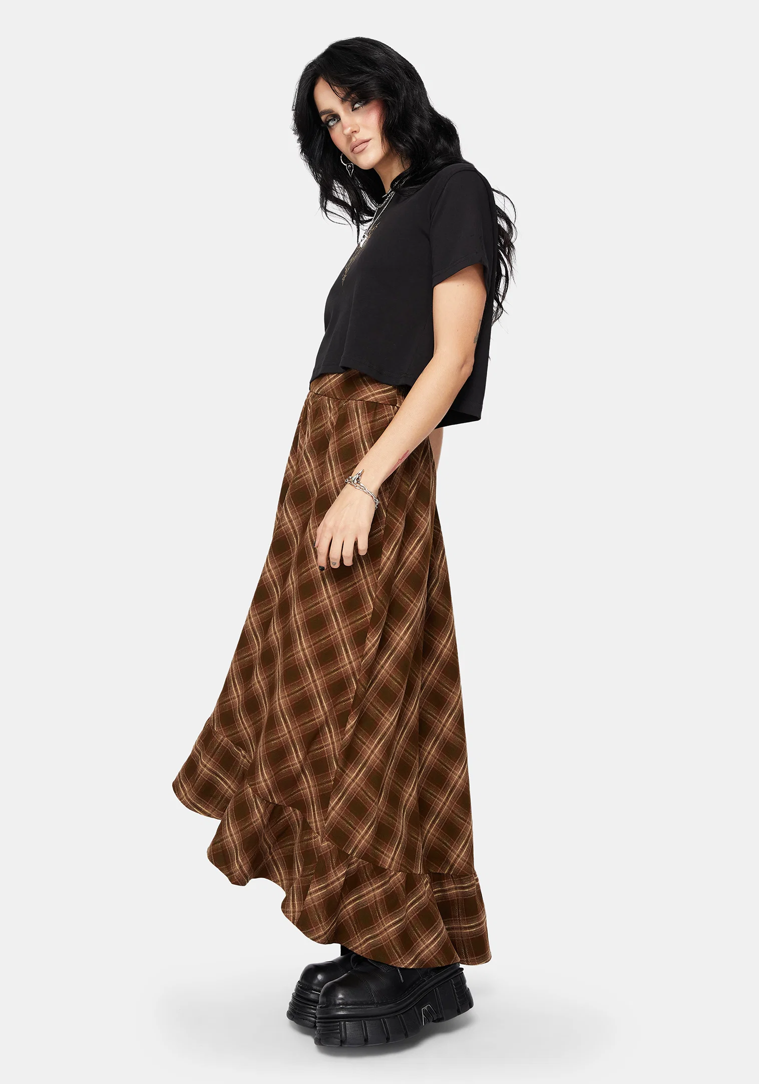 Wrenna Ruffle Hem Check Midaxi Skirt - Image 5