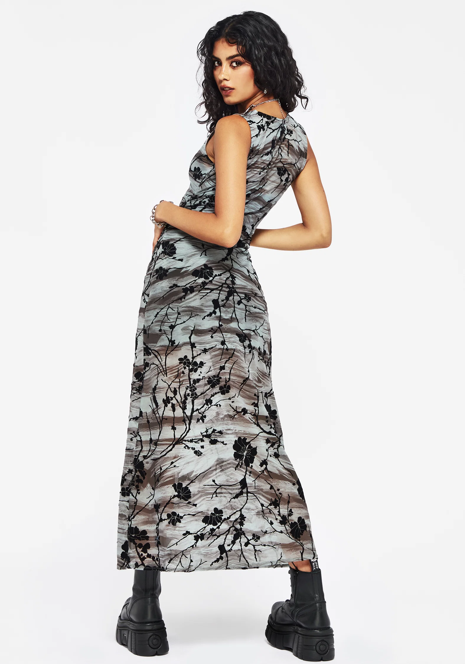 Wytchelm Sleeveless Flocked Midaxi Dress - Blue - Image 3