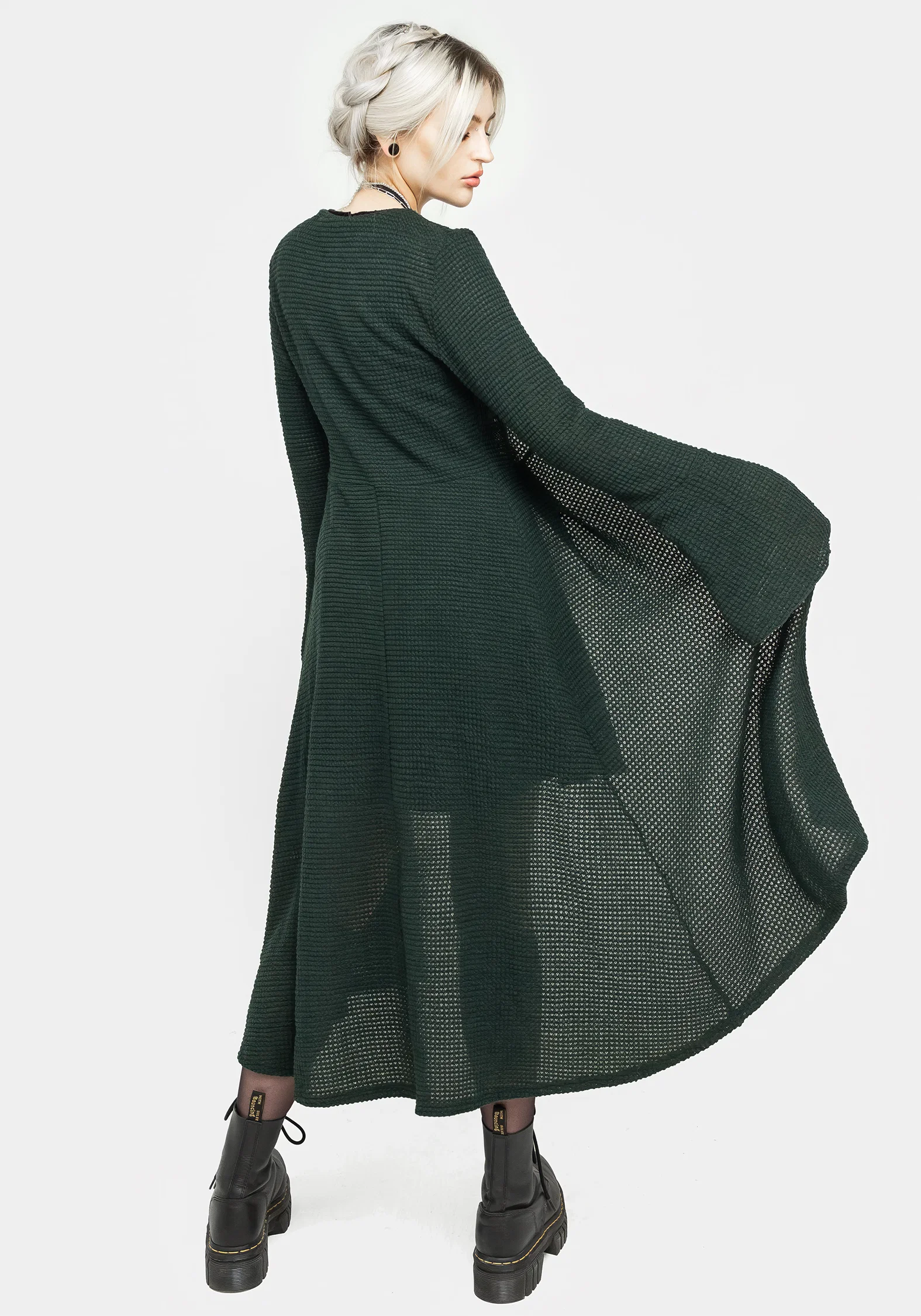Xana Textured Tie Front Long Cardigan - Green - Image 3