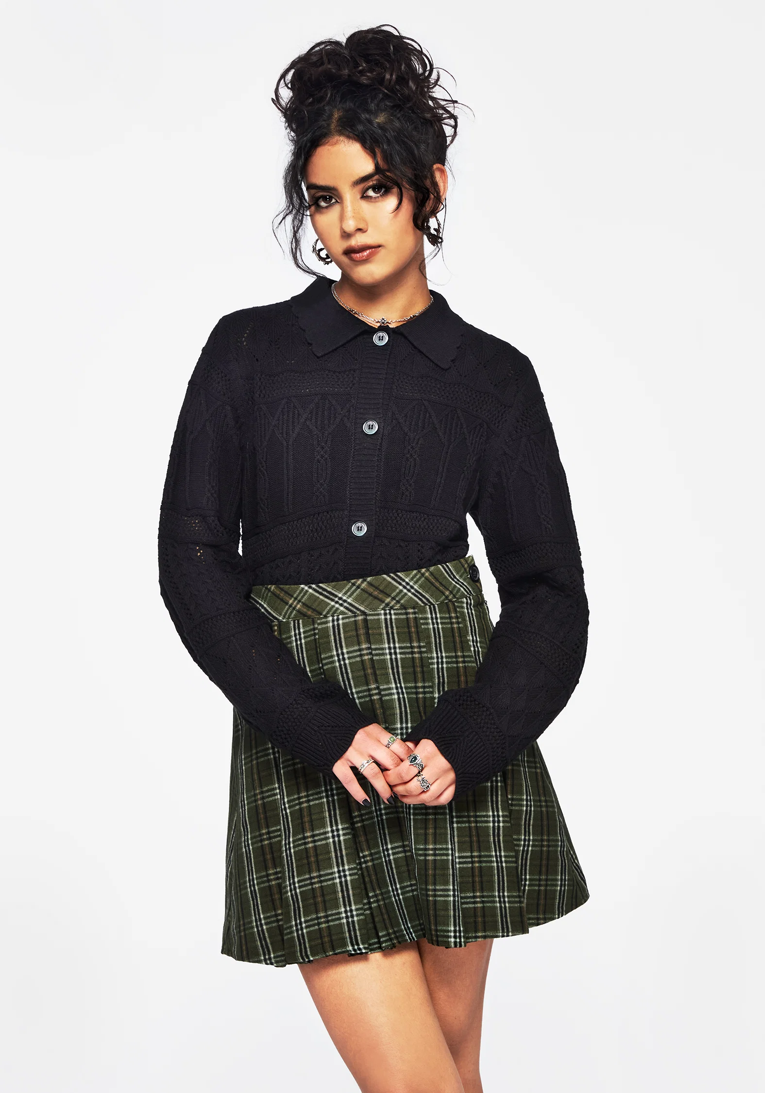 Yewtree Gothic Arch Pointelle Button Down Knit Cardigan - Image 5