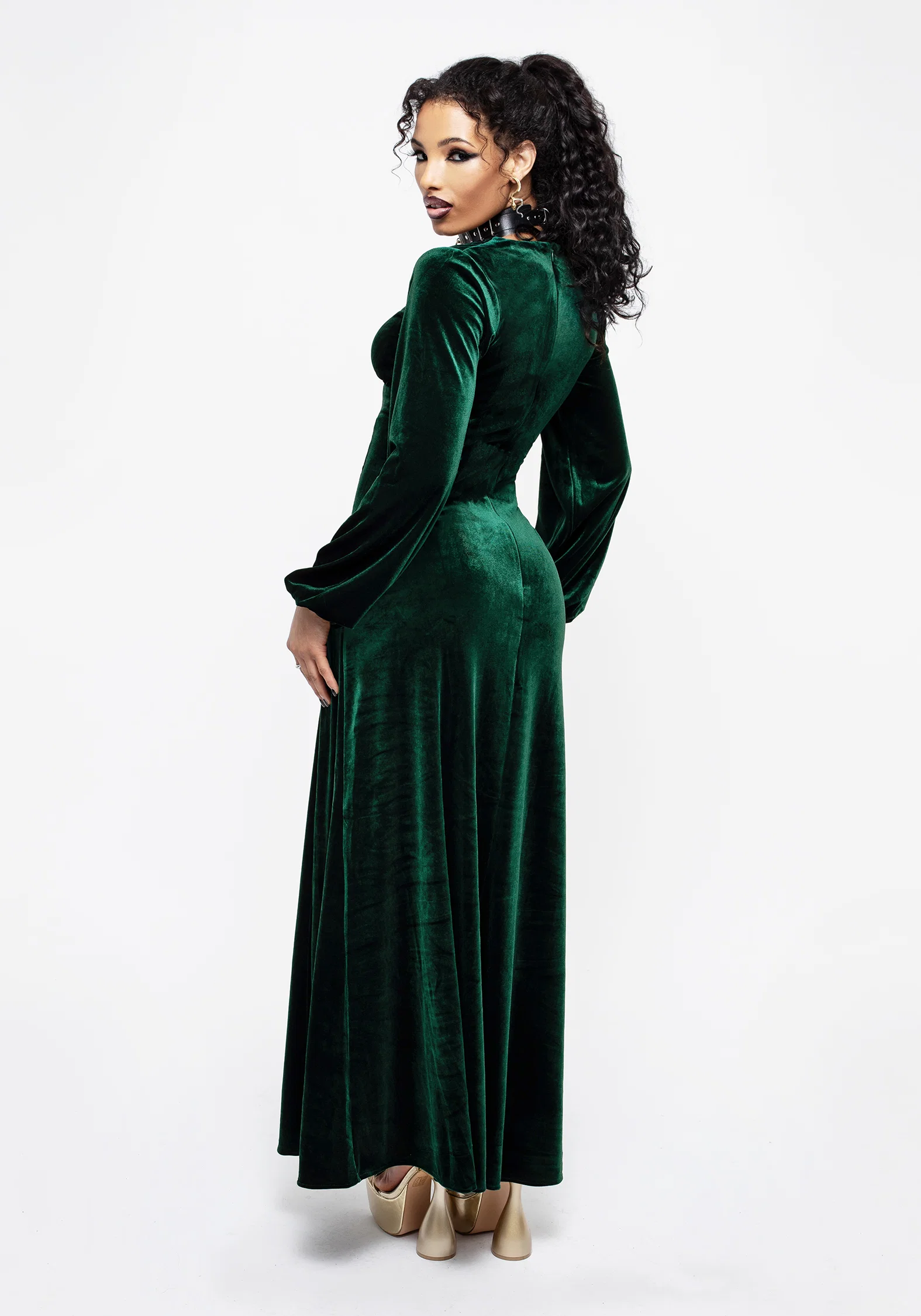 Zarina Long Sleeve Velour Maxi Dress - Image 3