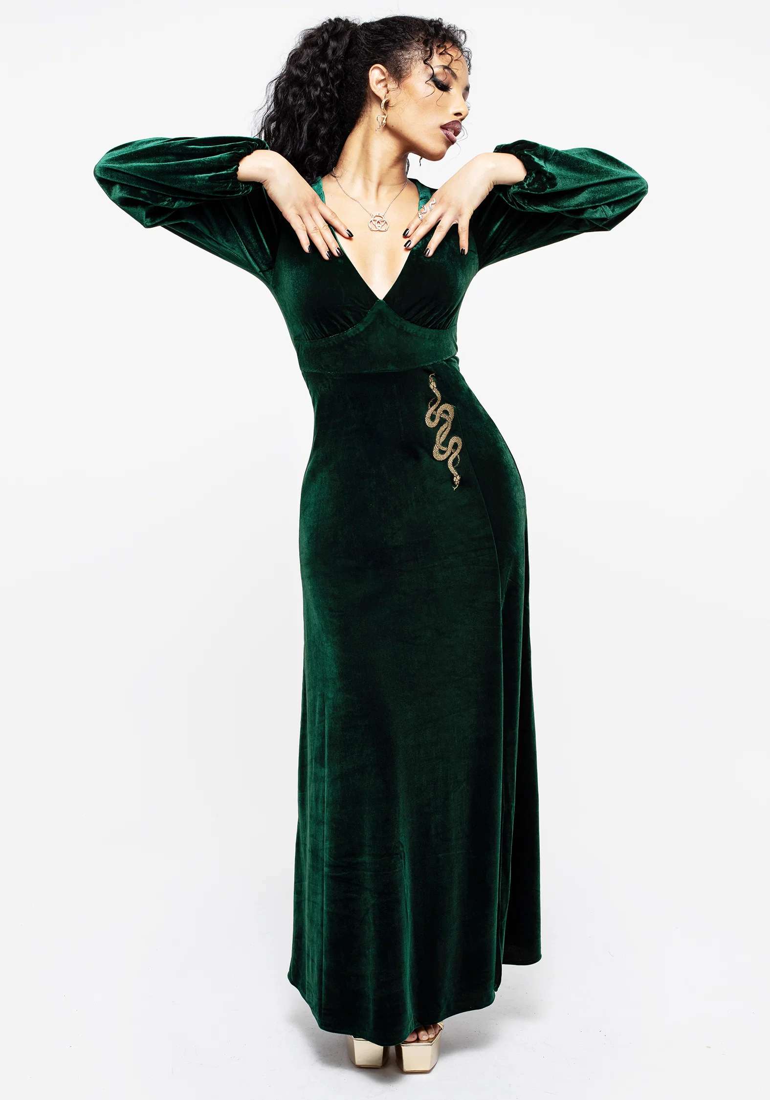 Zarina Long Sleeve Velour Maxi Dress - Image 6