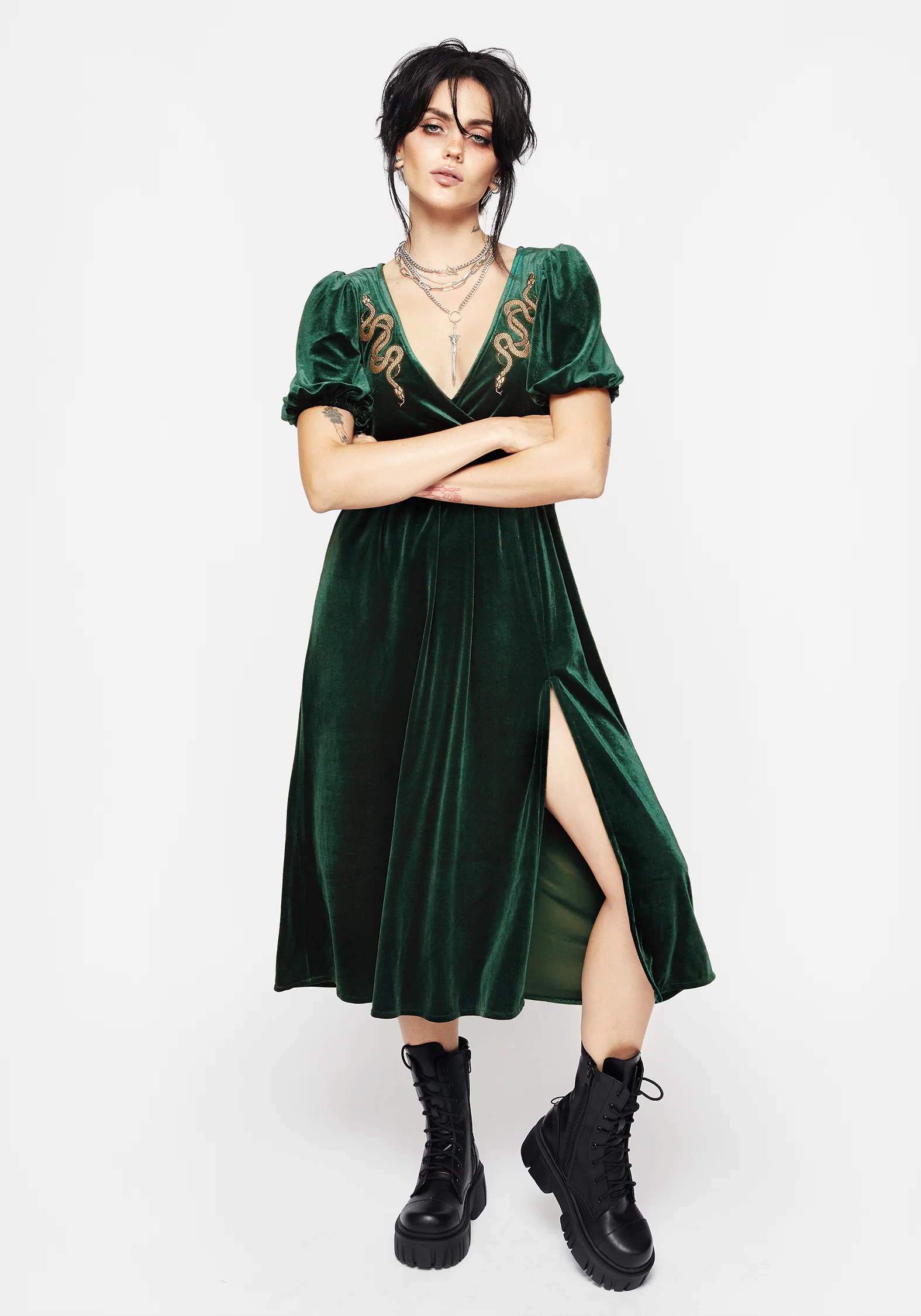 Zarina Velour Applique Midi Wrap Dress - Image 4