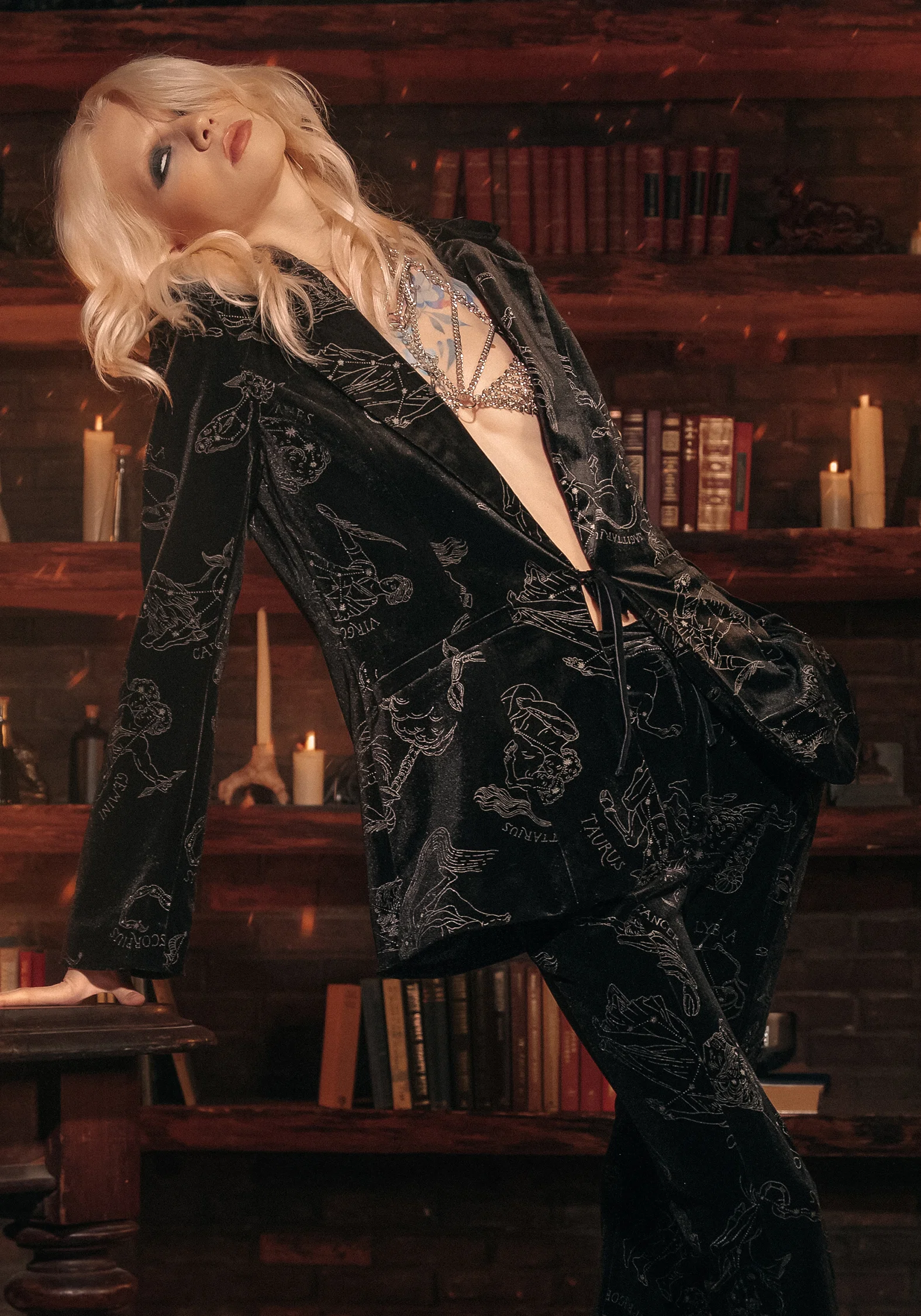 Zodiac Foil Print Velour Blazer - Image 2