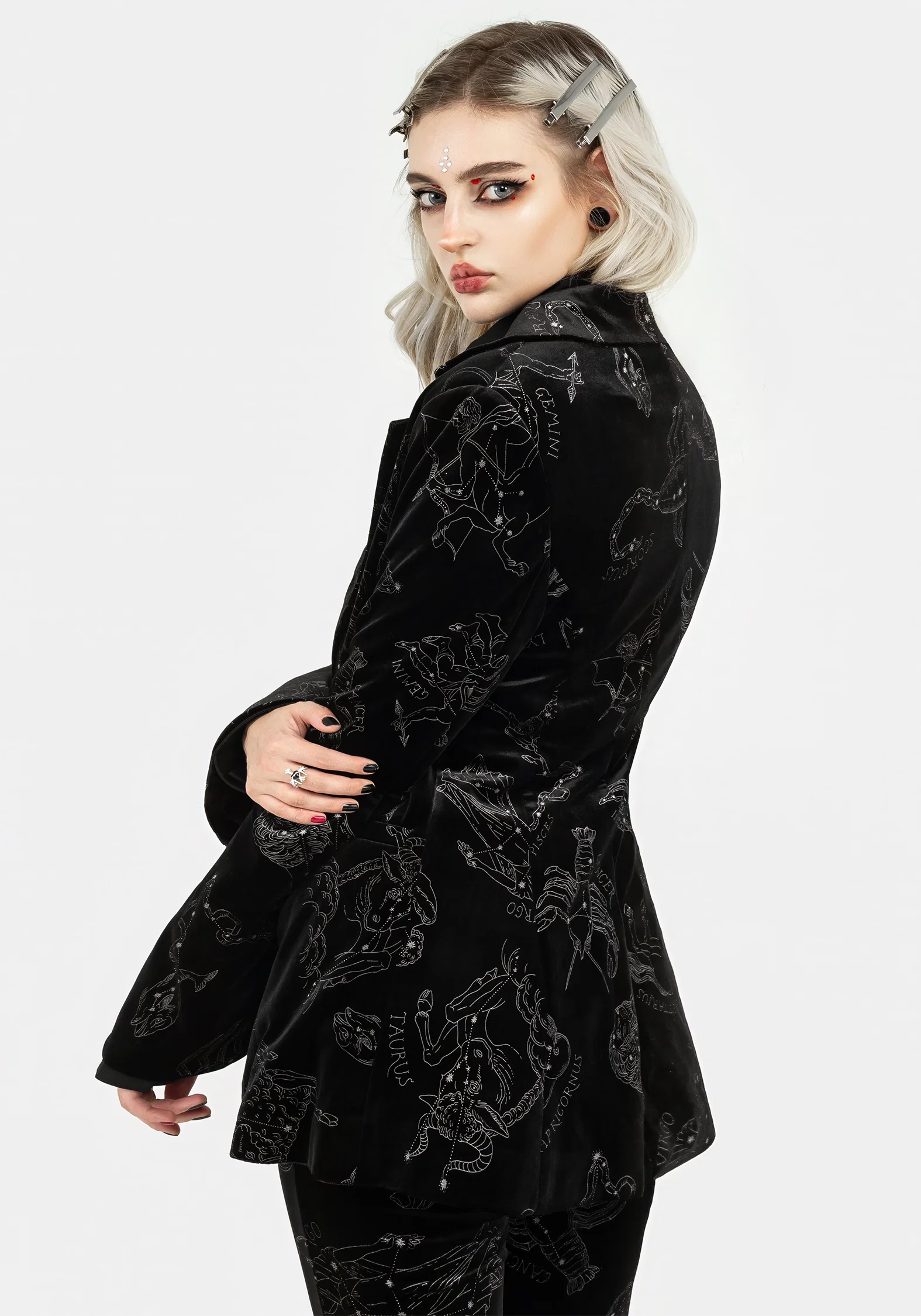 Zodiac Foil Print Velour Blazer - Image 3