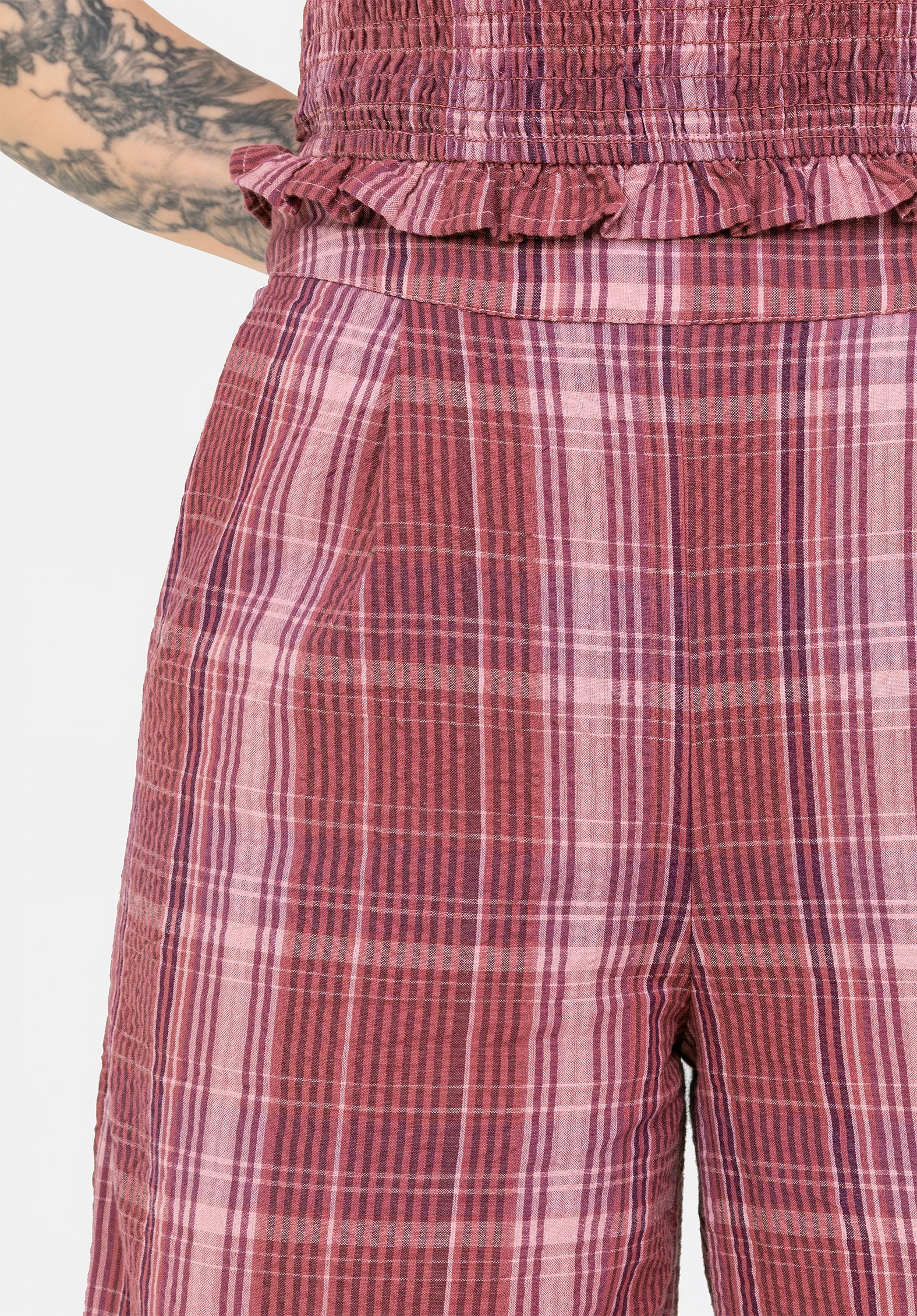 Zorina Cotton Check Wide Leg Trousers - Image 2