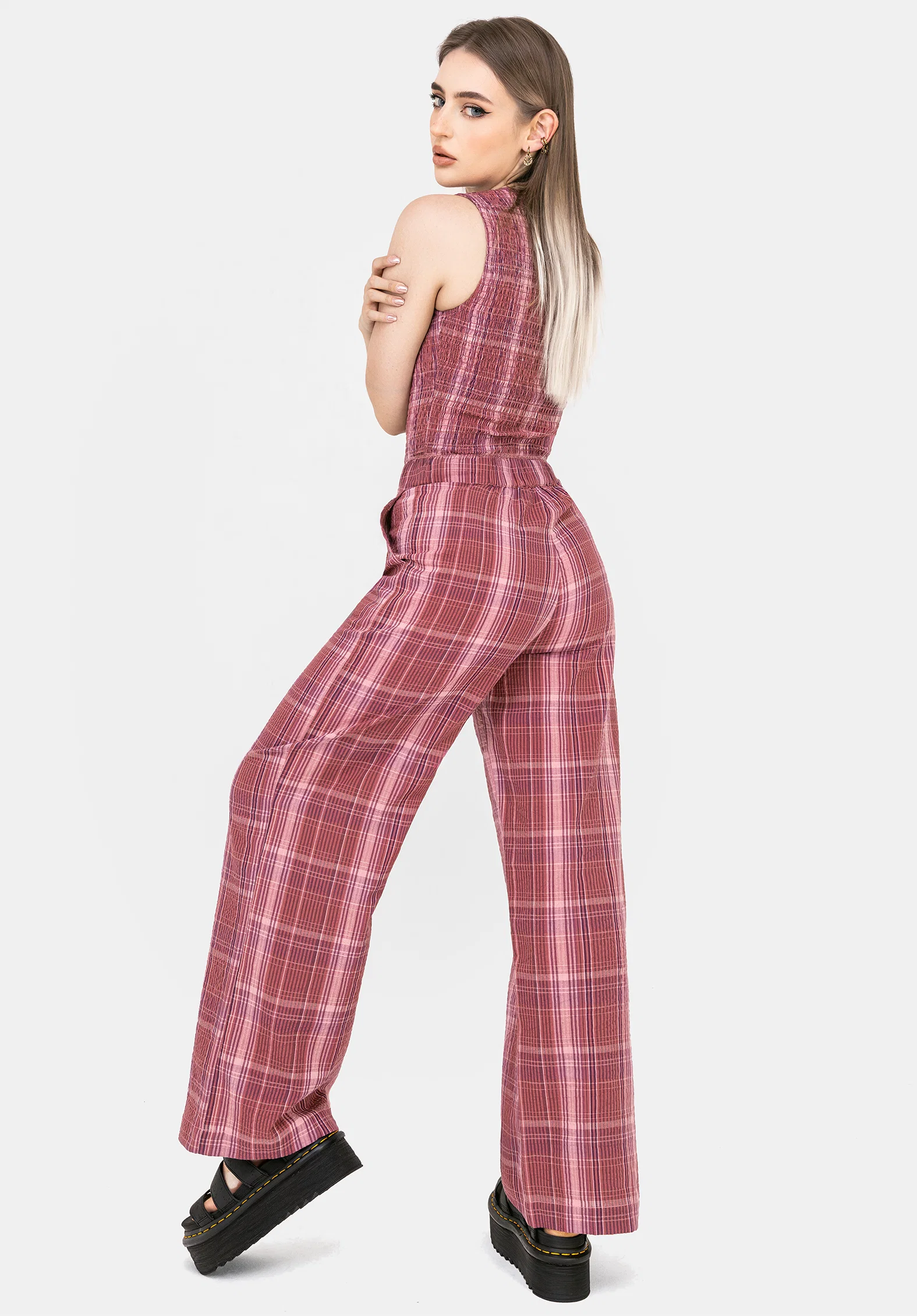 Zorina Cotton Check Wide Leg Trousers - Image 3