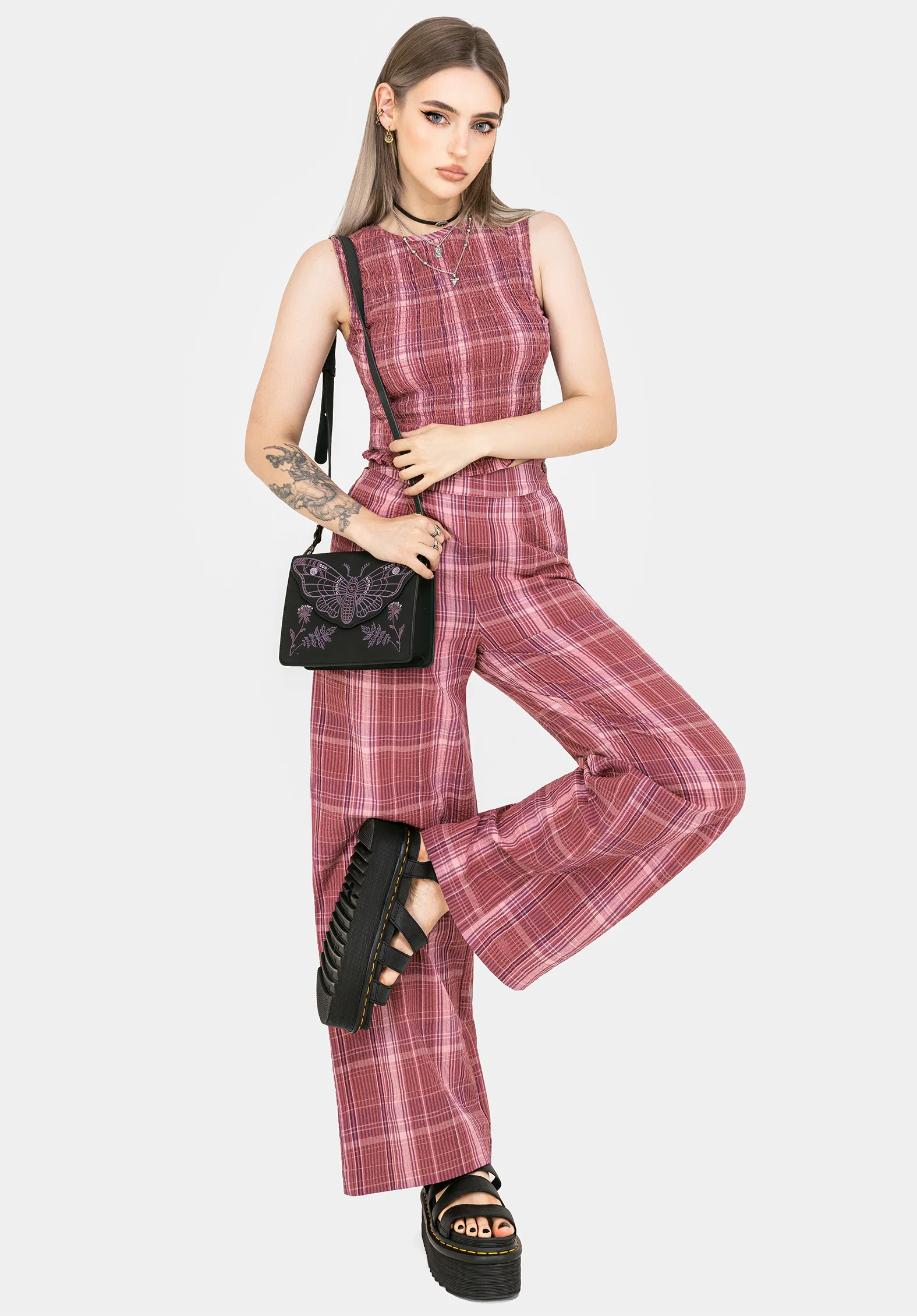 Zorina Cotton Check Wide Leg Trousers - Image 4
