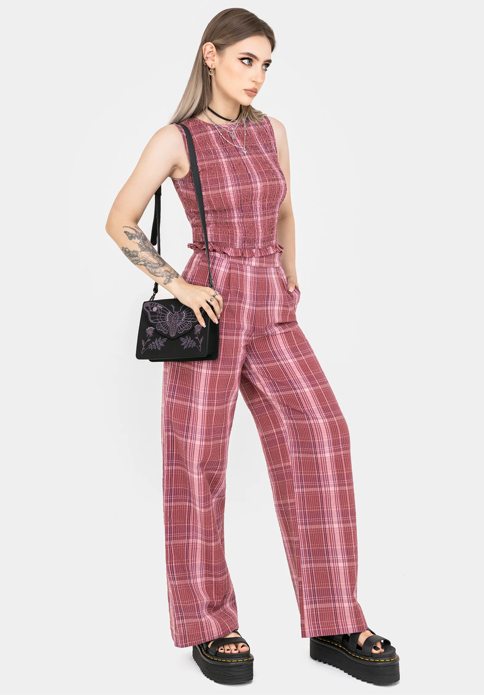 Zorina Cotton Check Wide Leg Trousers - Image 6